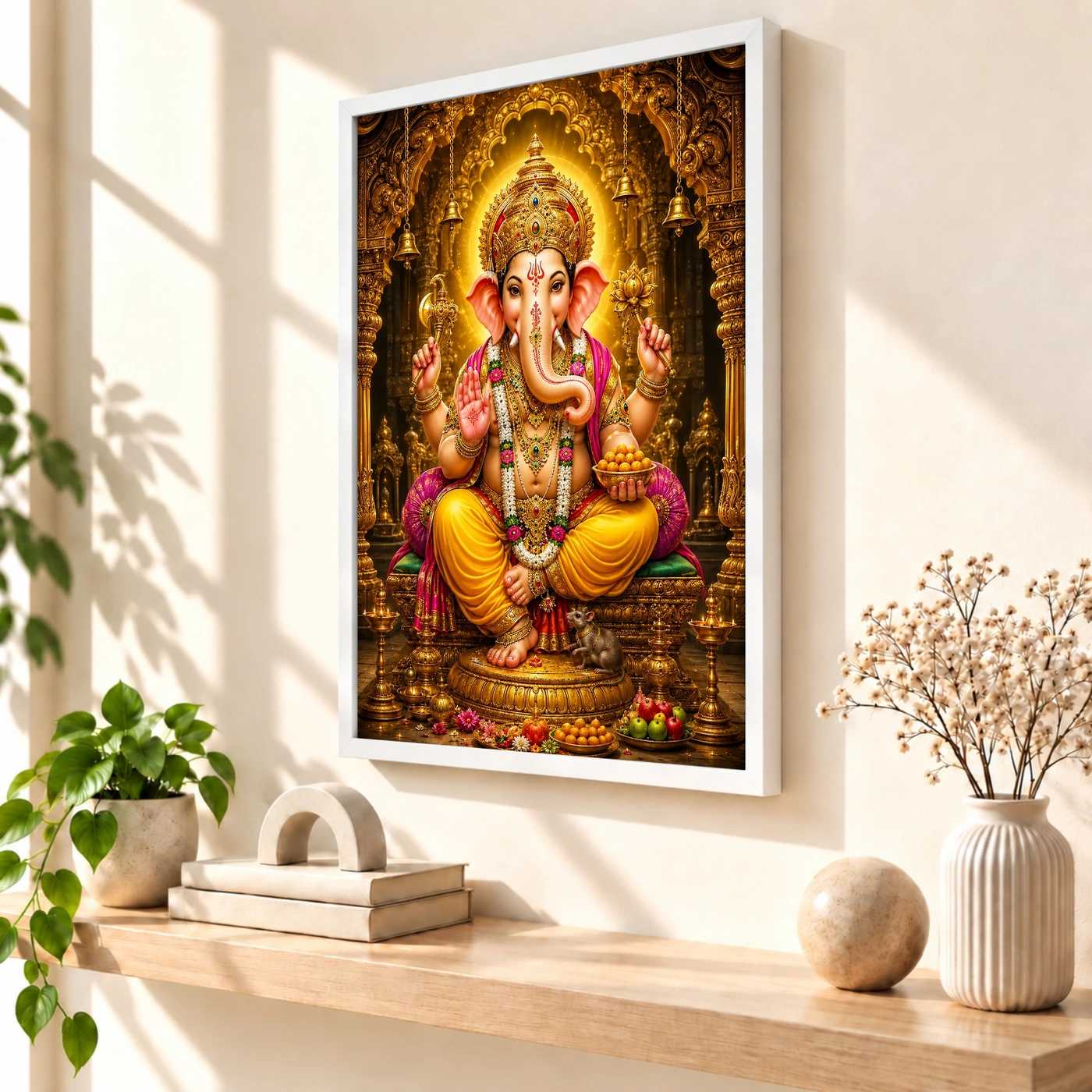 Lord Ganesha Ornate Golden Temple Darshan Photo Frame, view 7