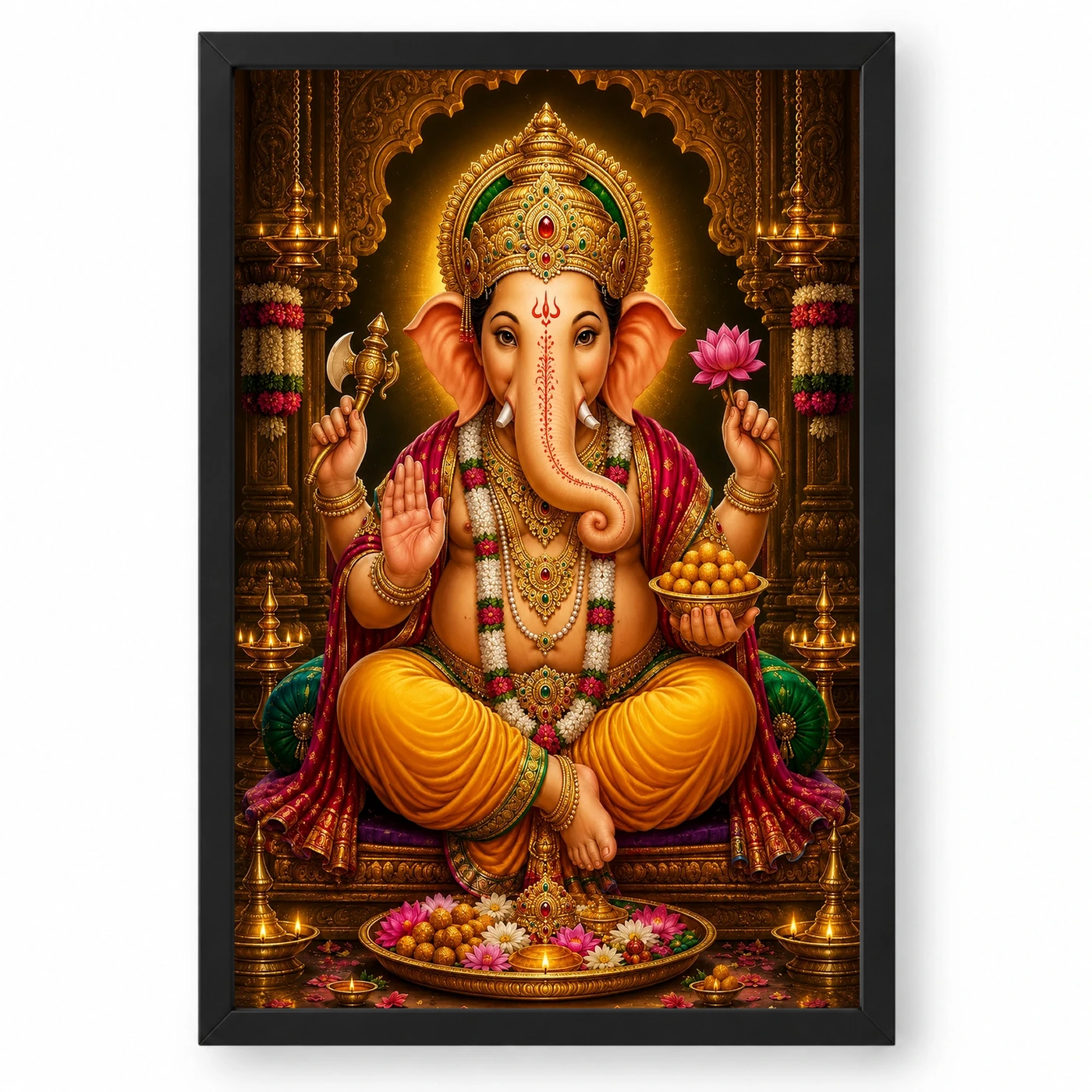 Lord Ganesha Peaceful Home Mandir Composition Photo Frame