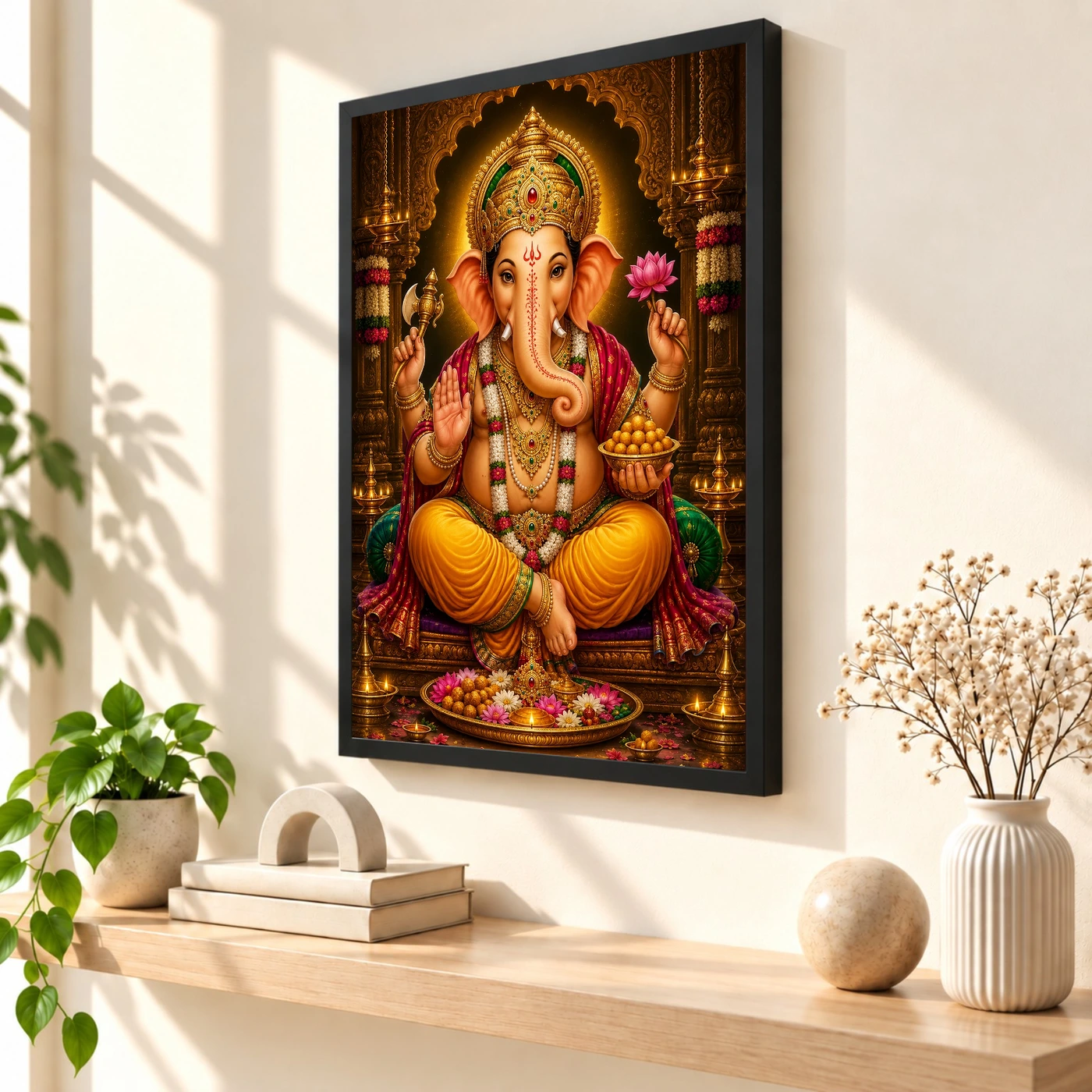 Lord Ganesha Peaceful Home Mandir Composition Photo Frame, view 2