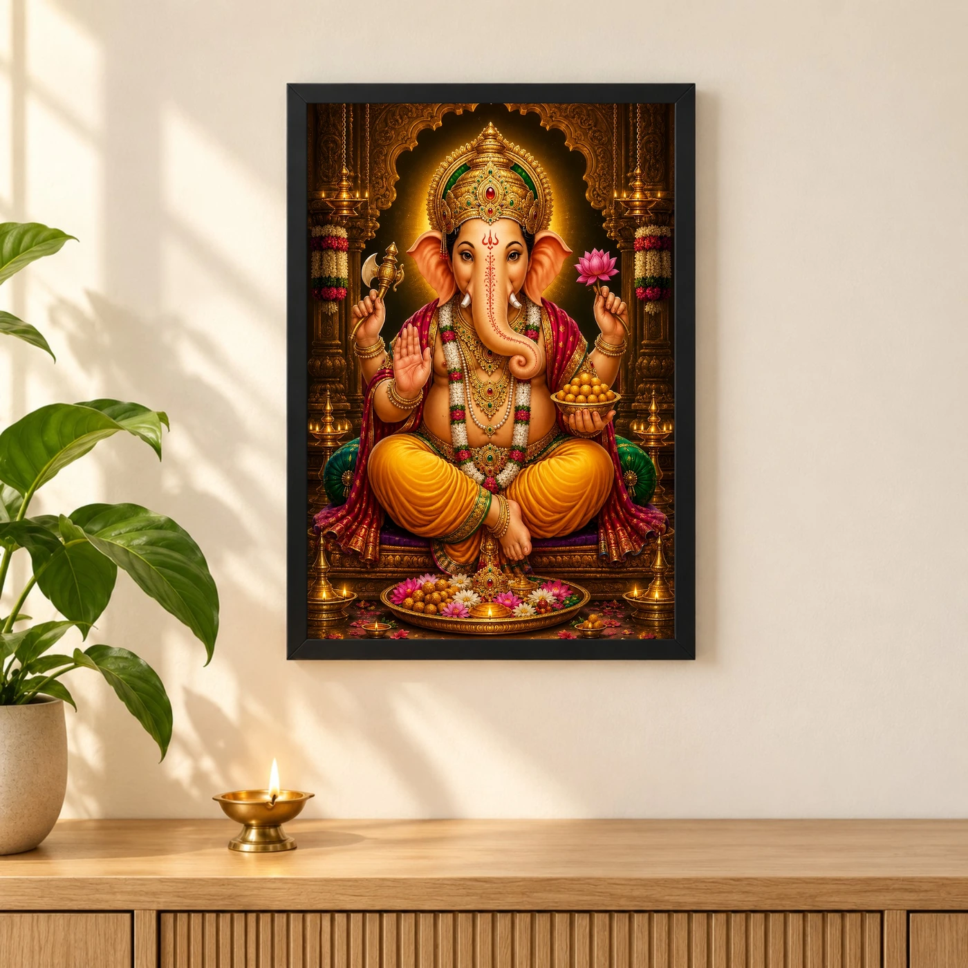 Lord Ganesha Peaceful Home Mandir Composition Photo Frame, view 3