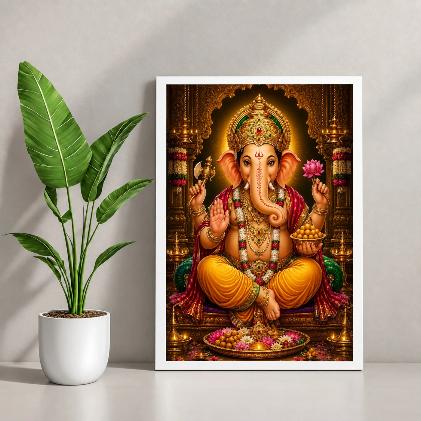 Lord Ganesha Peaceful Home Mandir Composition Photo Frame, view 4