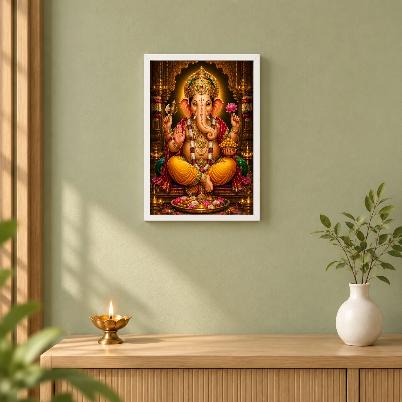 Lord Ganesha Peaceful Home Mandir Composition Photo Frame, view 6