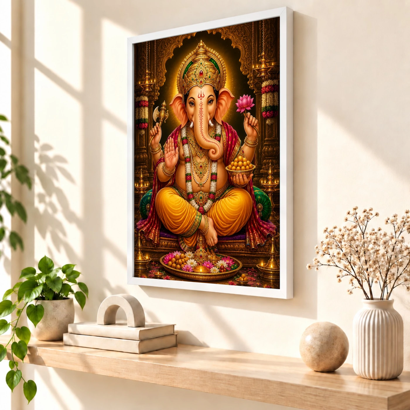 Lord Ganesha Peaceful Home Mandir Composition Photo Frame, view 7