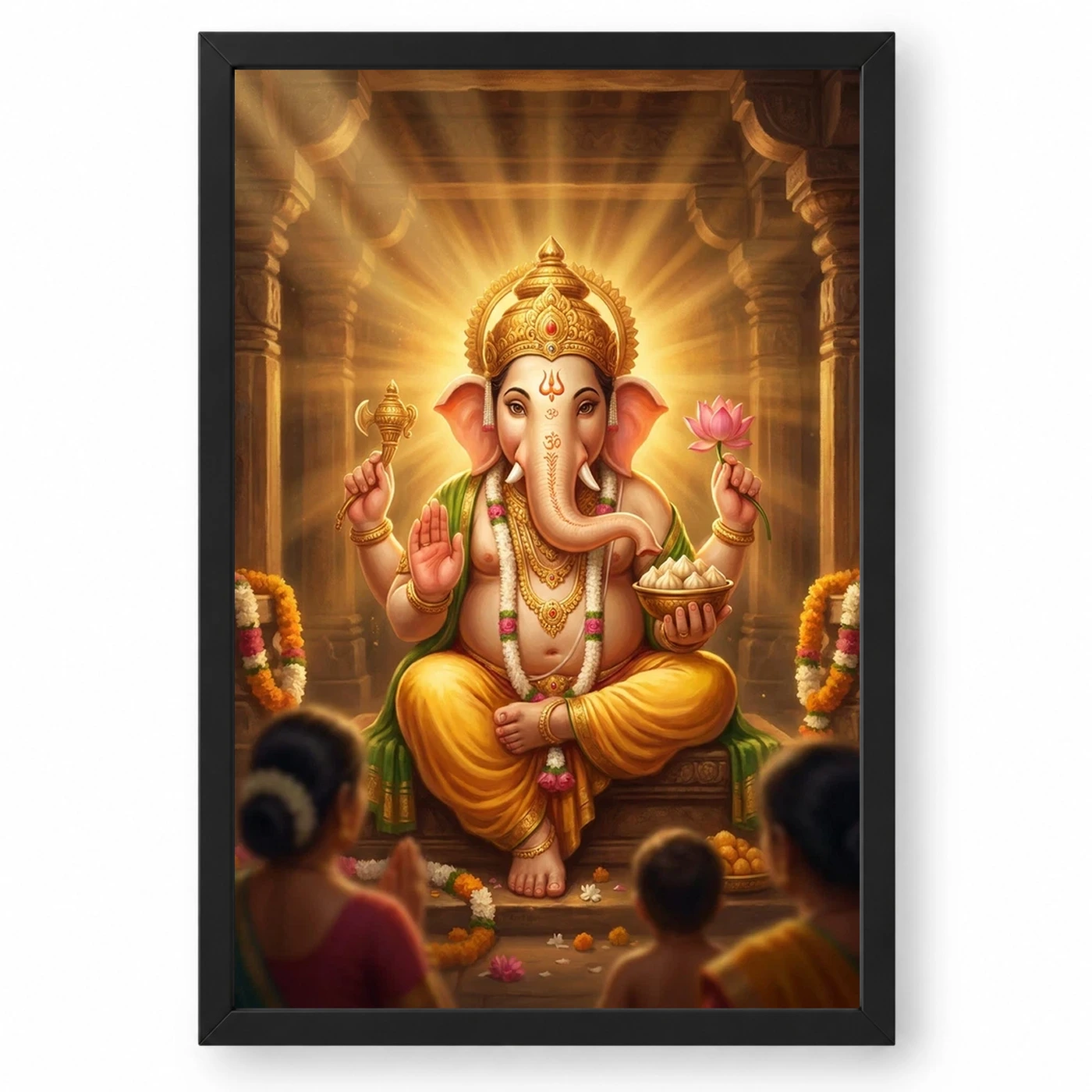 Lord Ganesha Realistic Digital Painting Divine Glow Modak Photo Frame