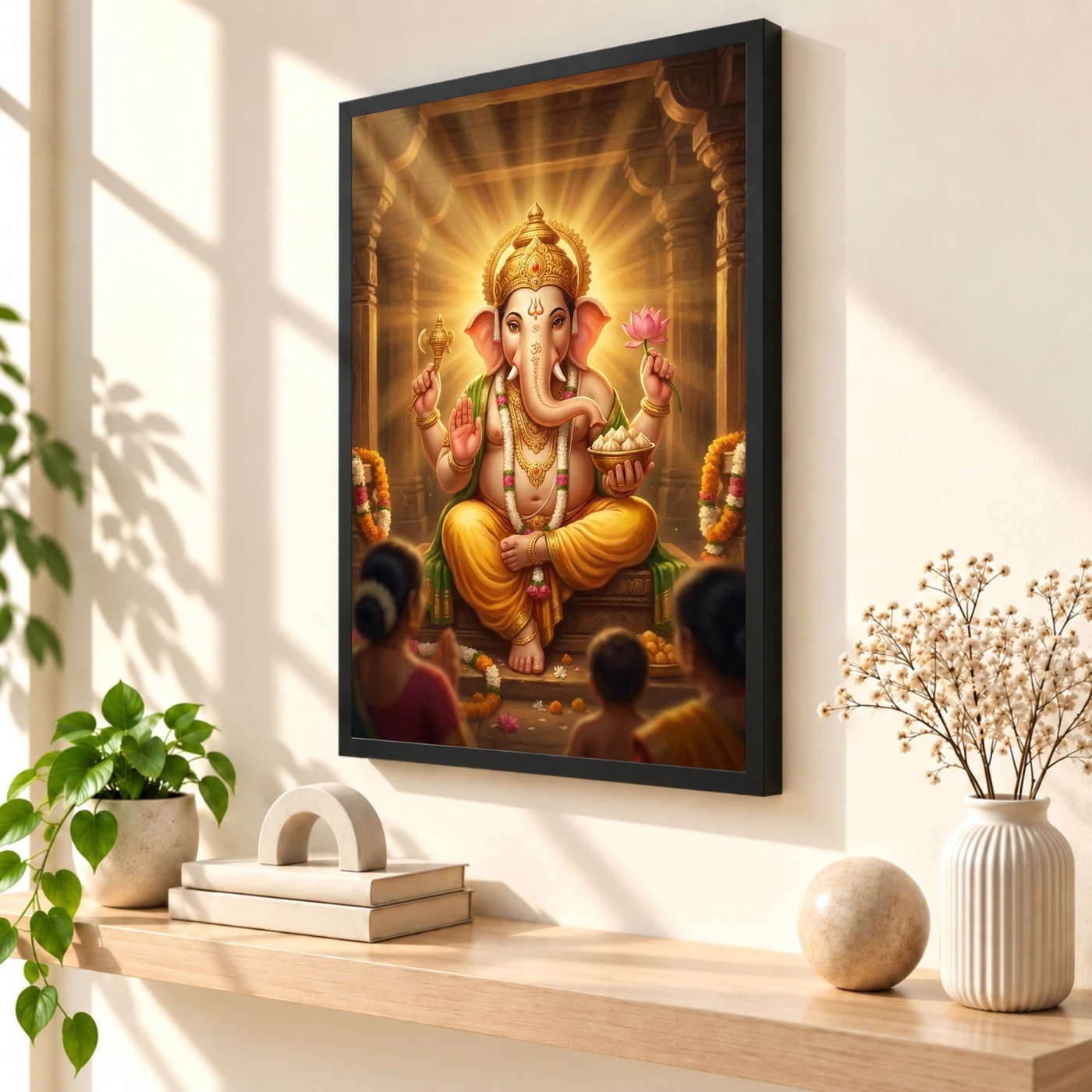 Lord Ganesha Realistic Digital Painting Divine Glow Modak Photo Frame, view 2
