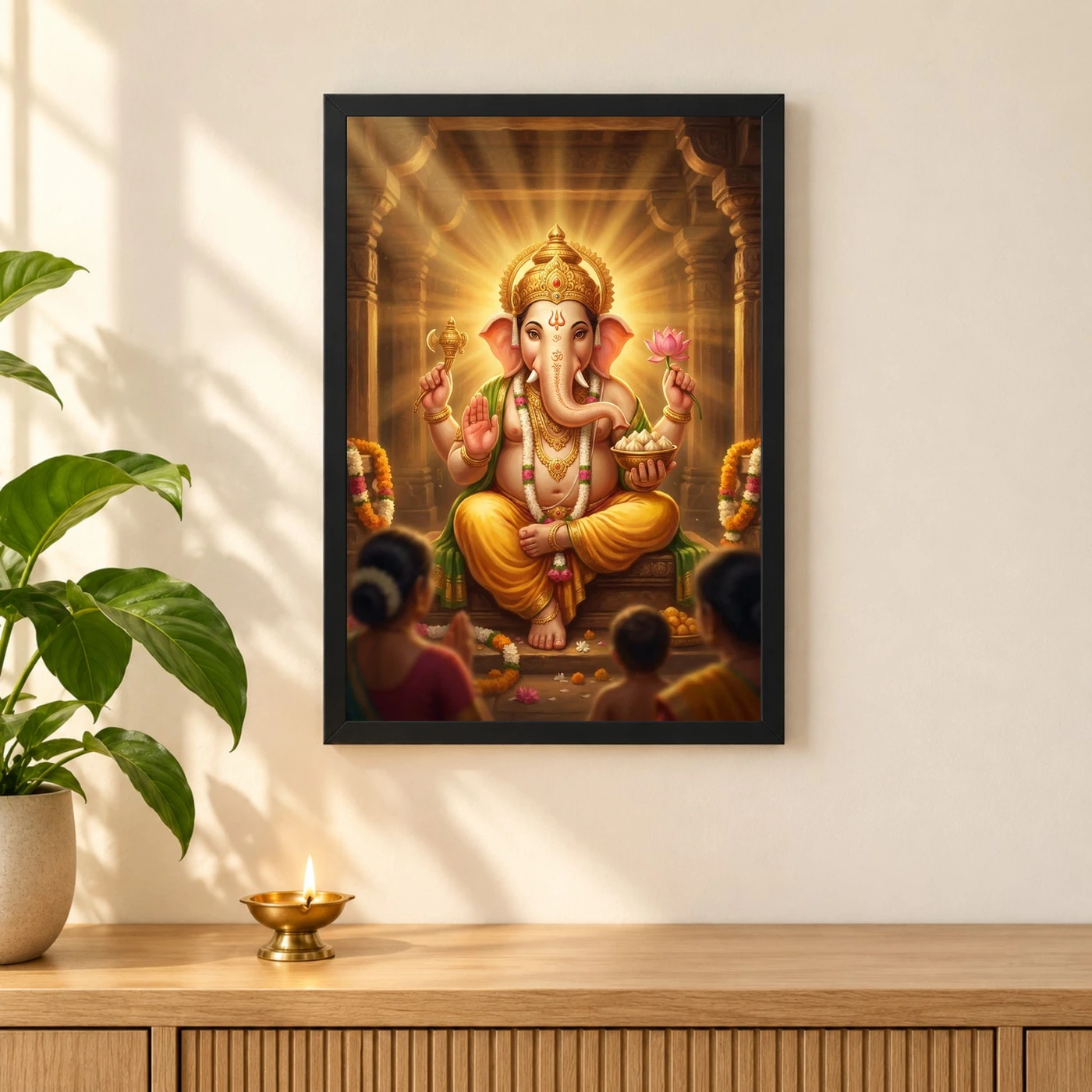 Lord Ganesha Realistic Digital Painting Divine Glow Modak Photo Frame, view 3