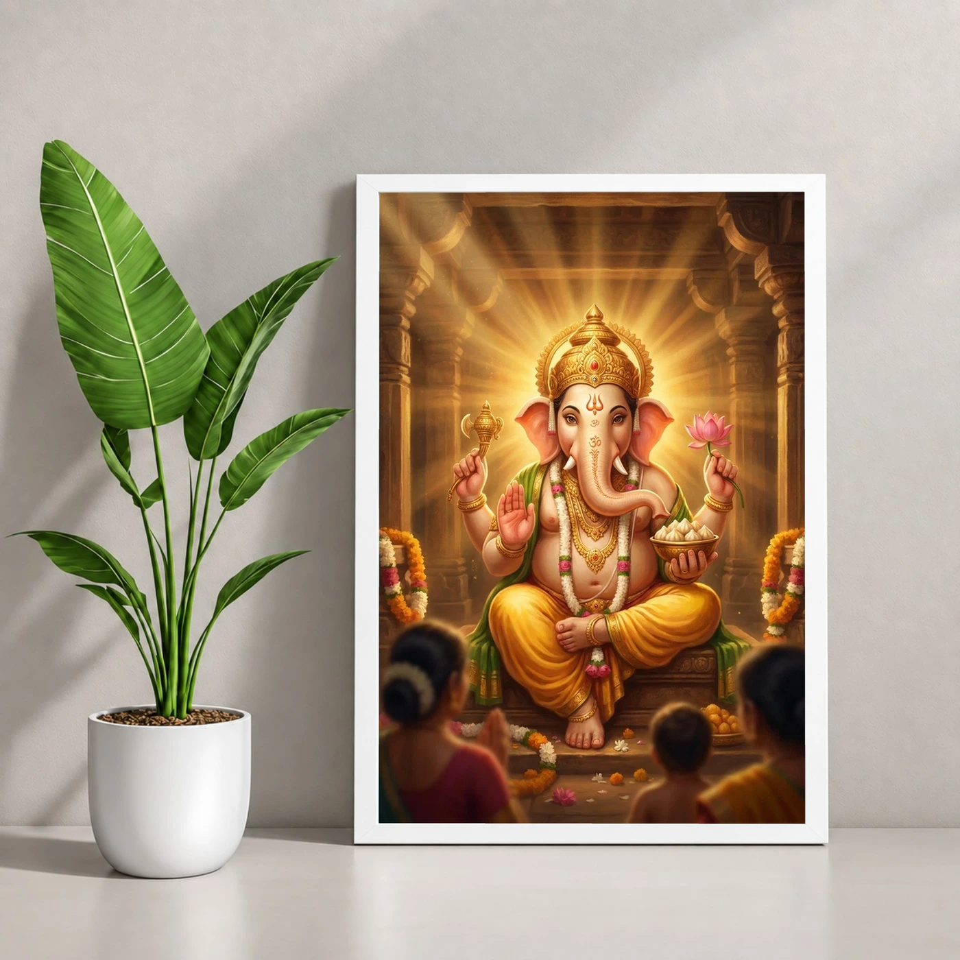 Lord Ganesha Realistic Digital Painting Divine Glow Modak Photo Frame, view 4