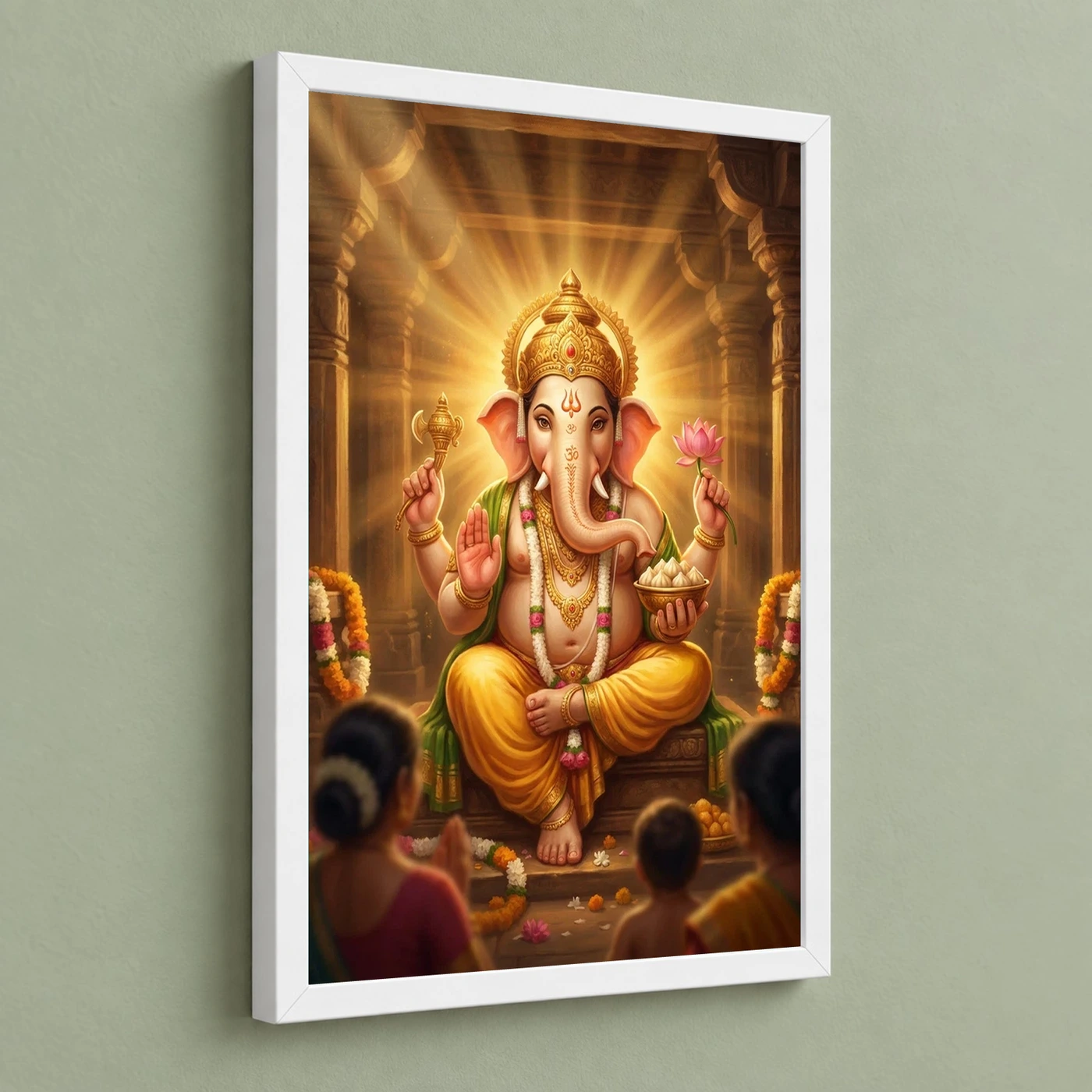Lord Ganesha Realistic Digital Painting Divine Glow Modak Photo Frame, view 5
