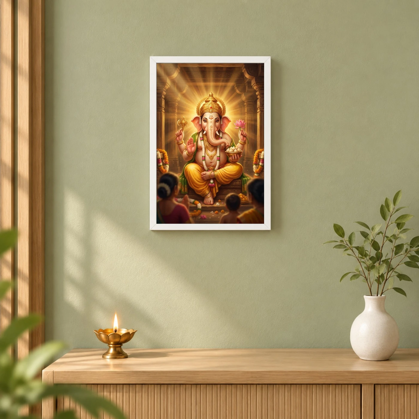 Lord Ganesha Realistic Digital Painting Divine Glow Modak Photo Frame, view 6