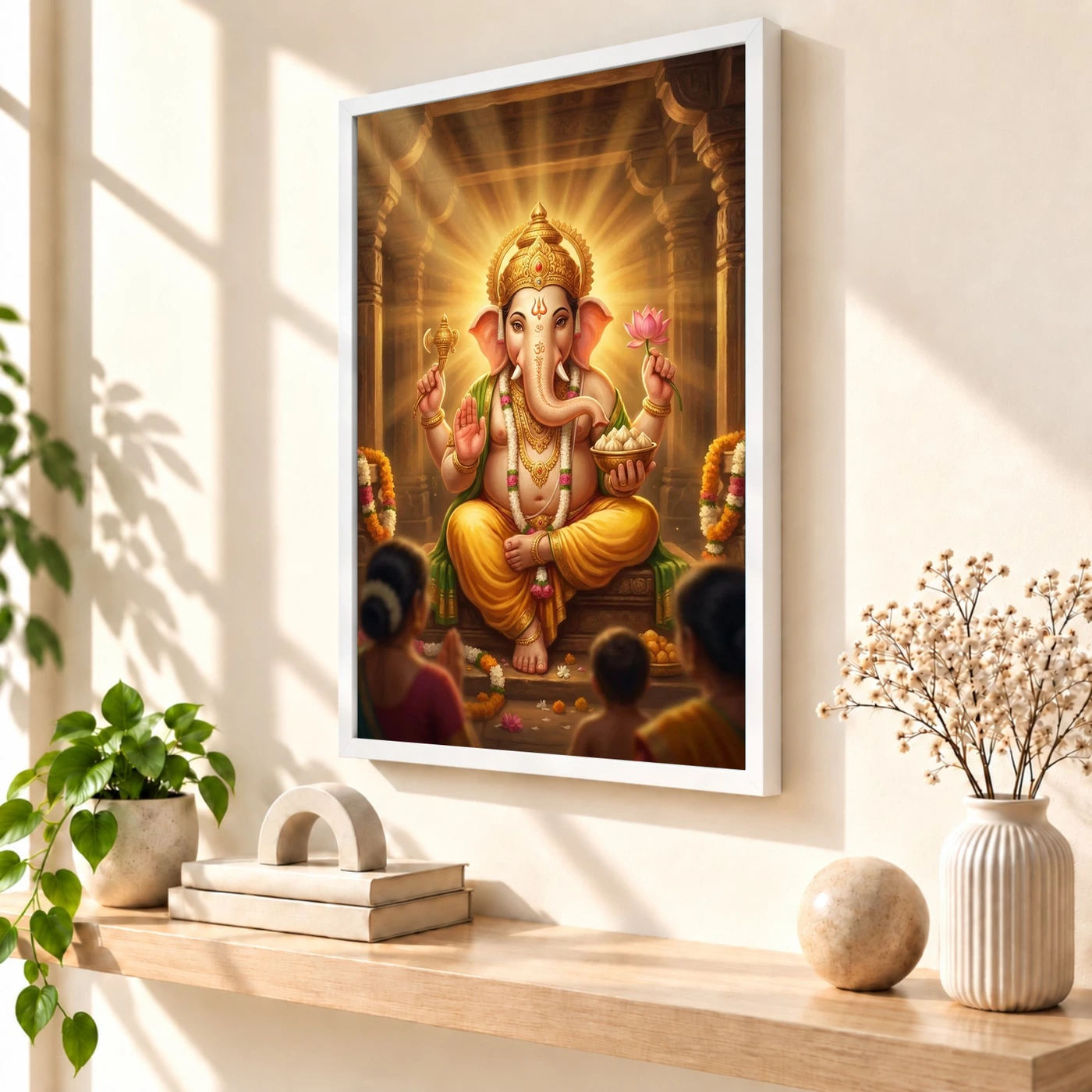 Lord Ganesha Realistic Digital Painting Divine Glow Modak Photo Frame, view 7