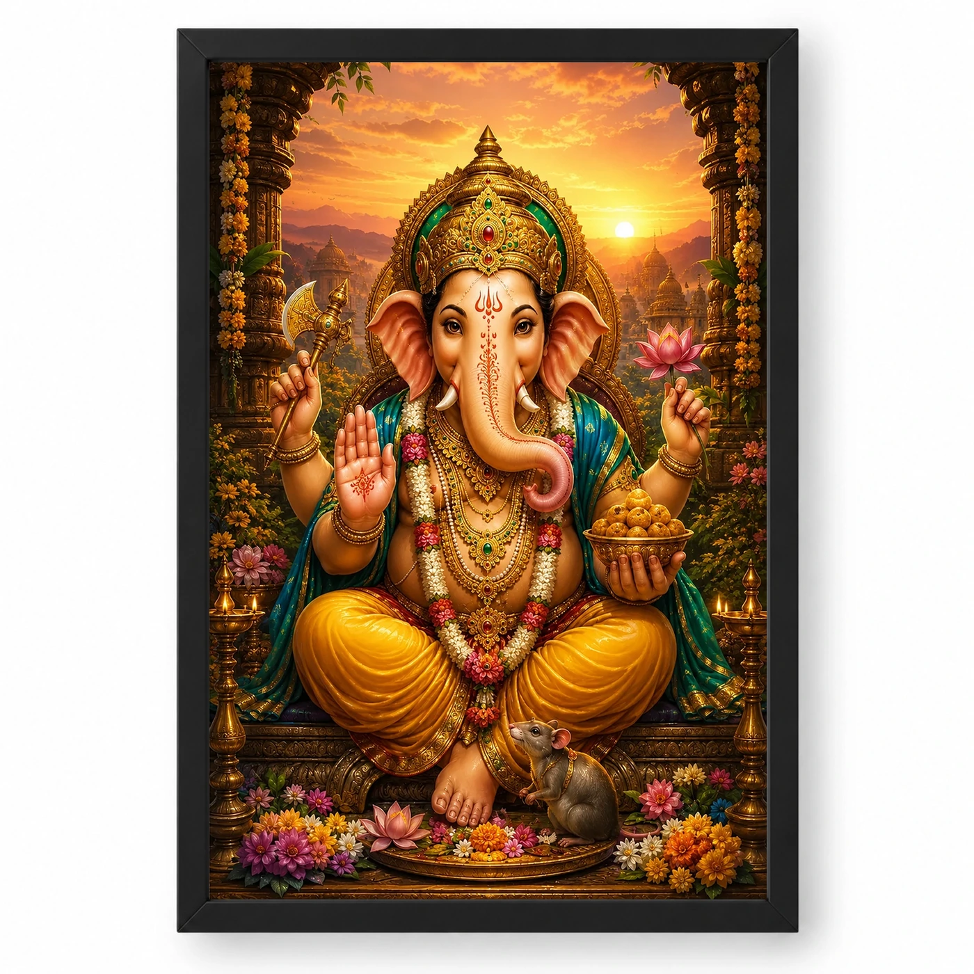 Lord Ganesha Serene Sunrise Blessing Photo Frame