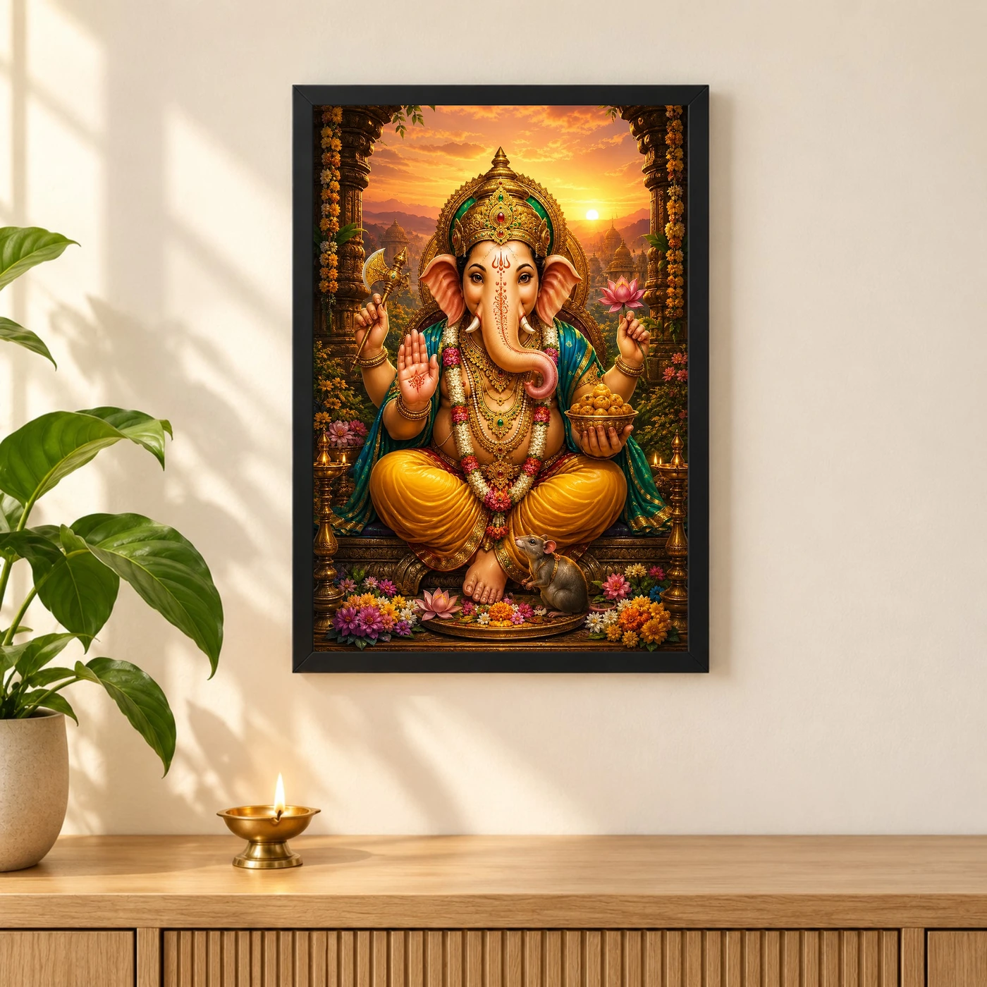Lord Ganesha Serene Sunrise Blessing Photo Frame, view 3