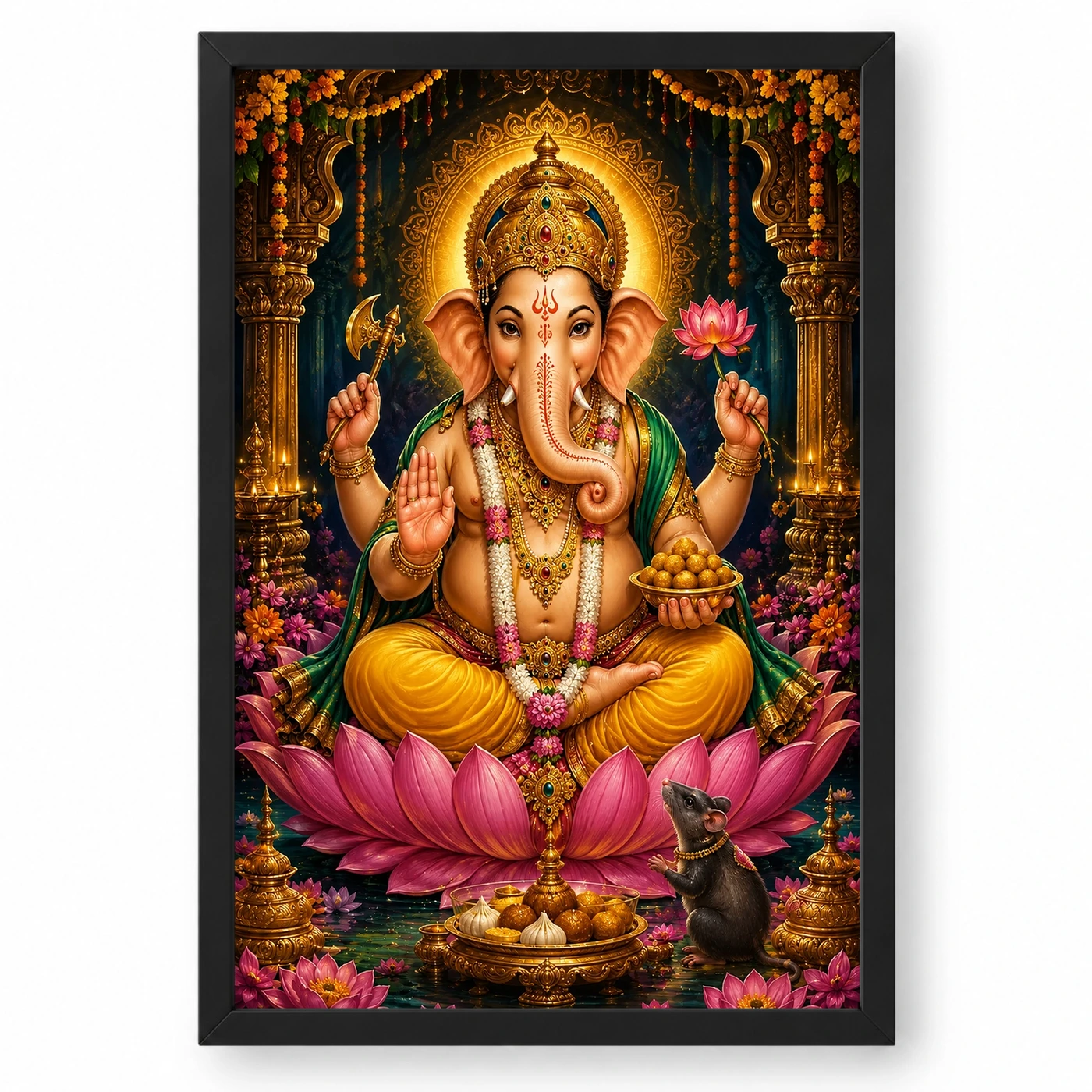 Lord Ganesha Traditional Indian Miniature-Inspired Devotional Art Photo Frame