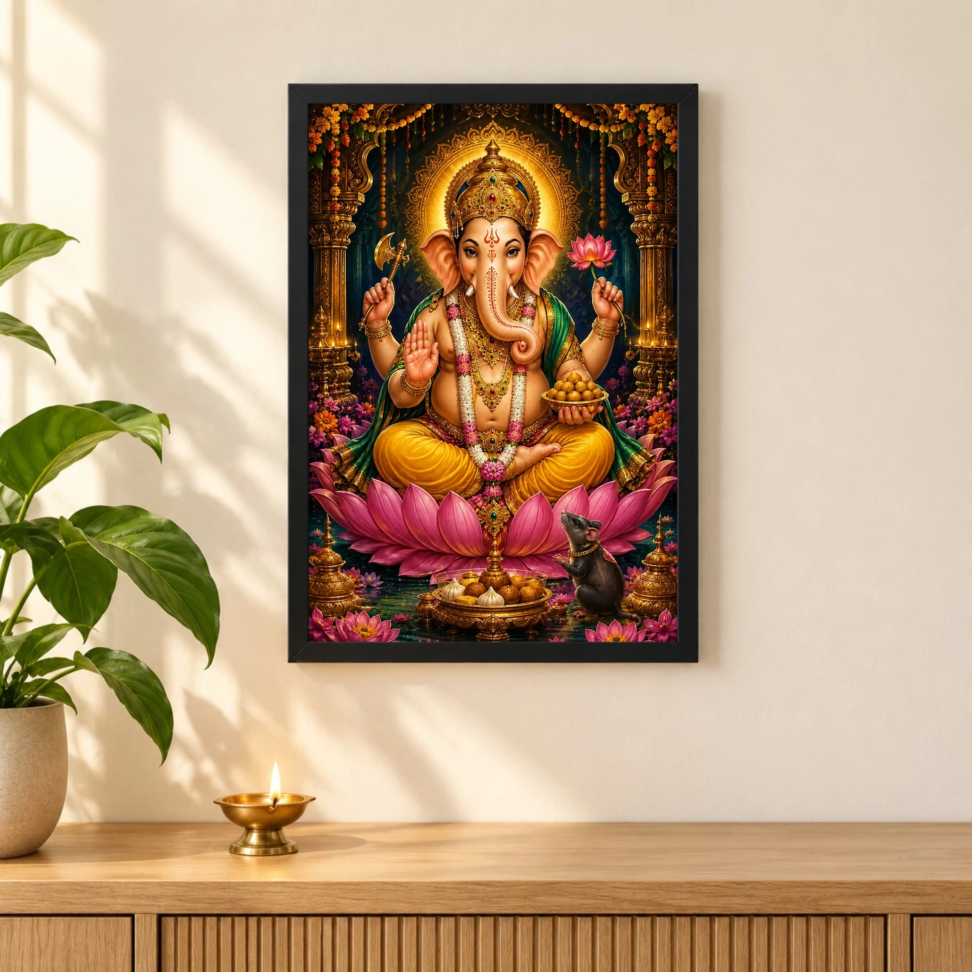 Lord Ganesha Traditional Indian Miniature-Inspired Devotional Art Photo Frame, view 3