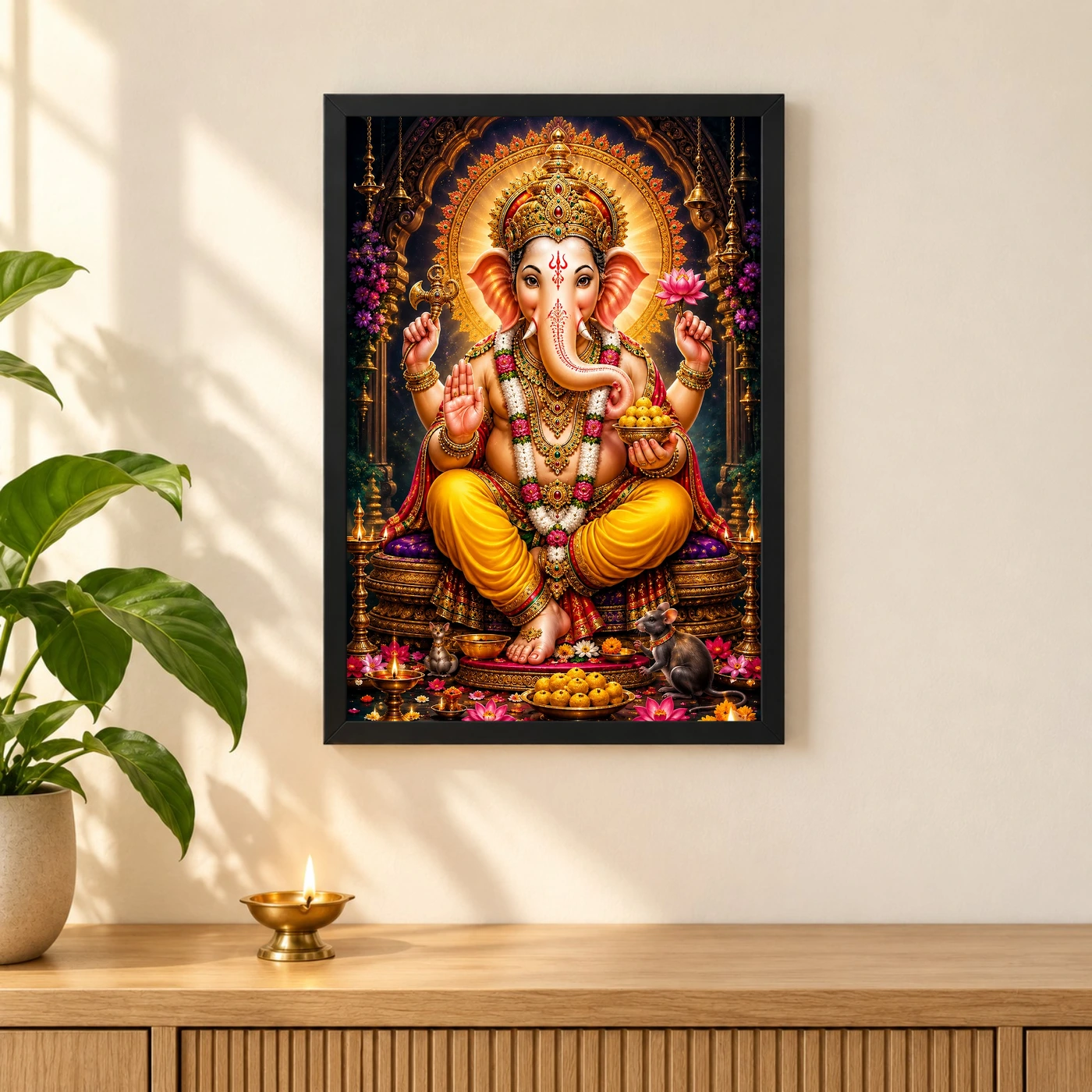 Lord Ganesha Vivid Premium Spiritual Poster Art Photo Frame, view 3