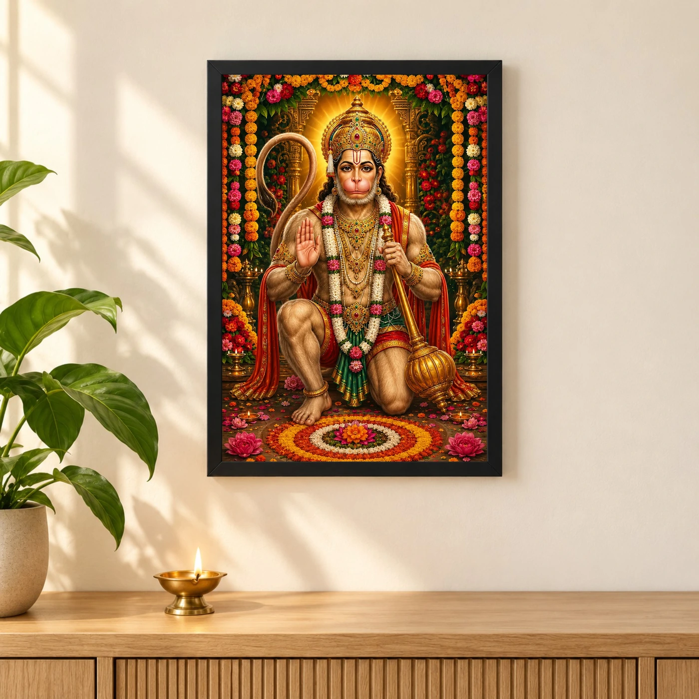 Lord Hanuman Grand Festival Flower Decoration Photo Frame, view 3
