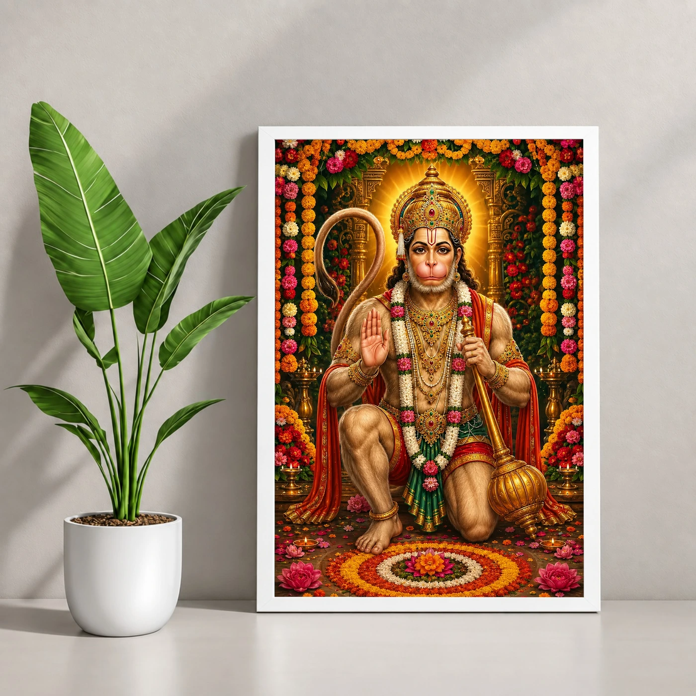 Lord Hanuman Grand Festival Flower Decoration Photo Frame, view 4
