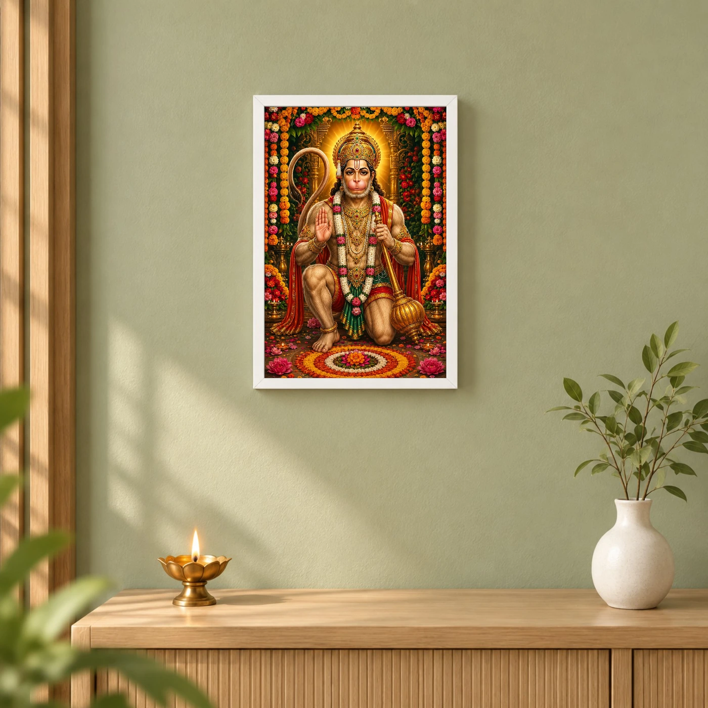 Lord Hanuman Grand Festival Flower Decoration Photo Frame, view 6
