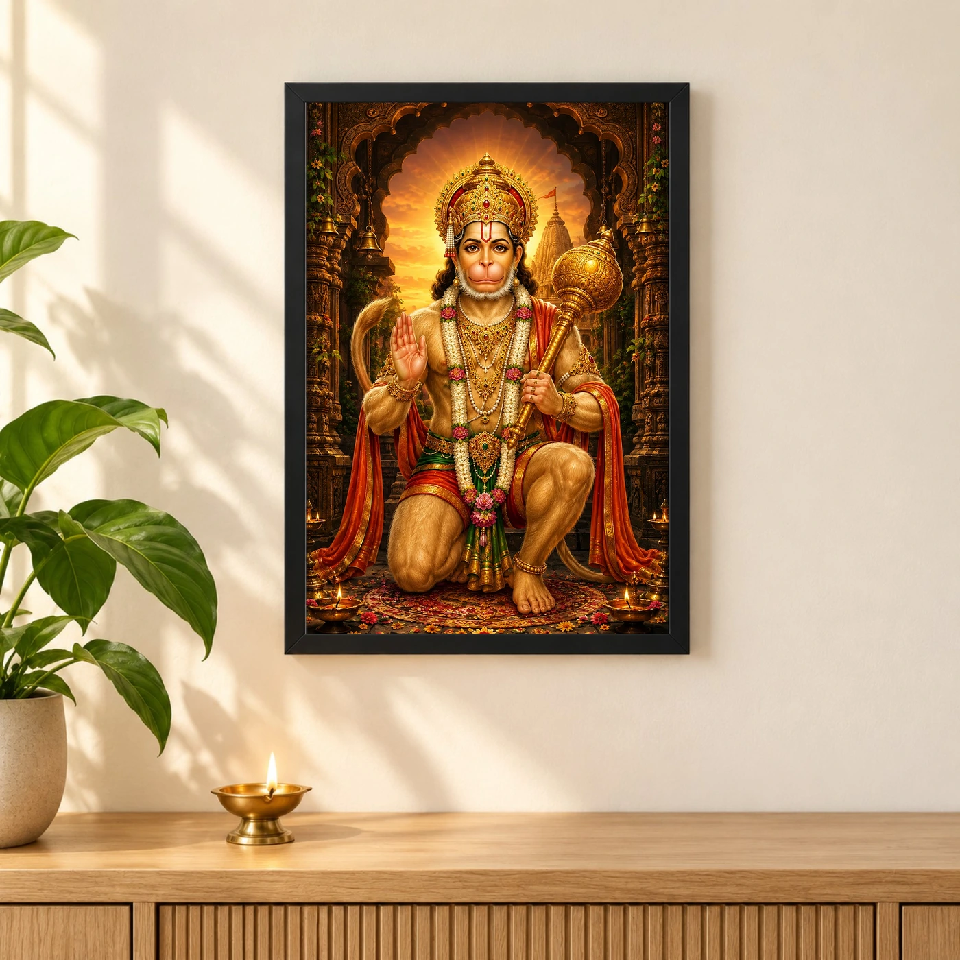 Lord Hanuman Heritage Temple Architecture Backdrop Photo Frame, view 3
