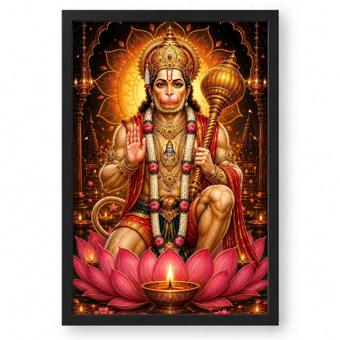 Lord Hanuman Lotus And Diya Radiance Photo Frame