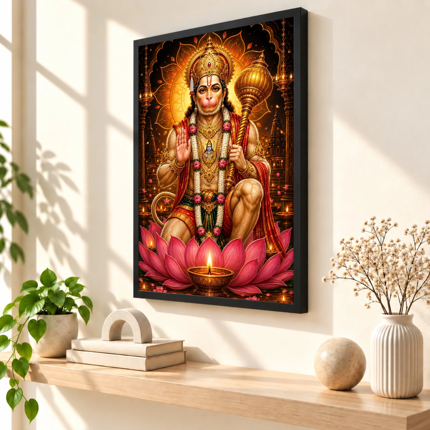 Lord Hanuman Lotus And Diya Radiance Photo Frame, view 2