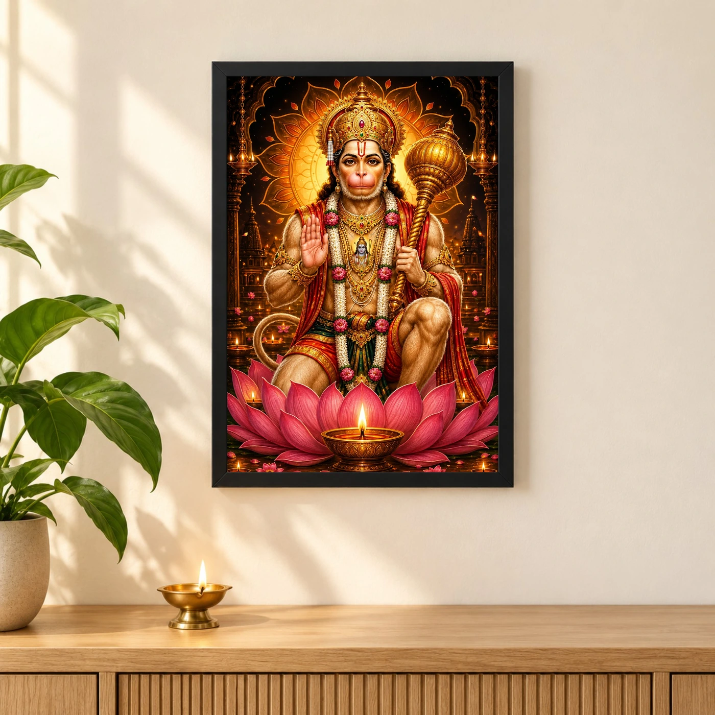 Lord Hanuman Lotus And Diya Radiance Photo Frame, view 3