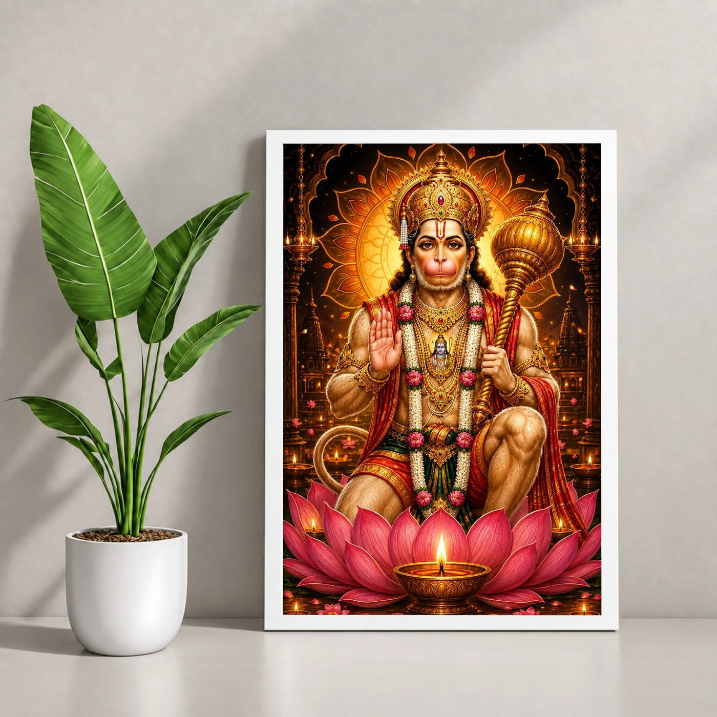 Lord Hanuman Lotus And Diya Radiance Photo Frame, view 4