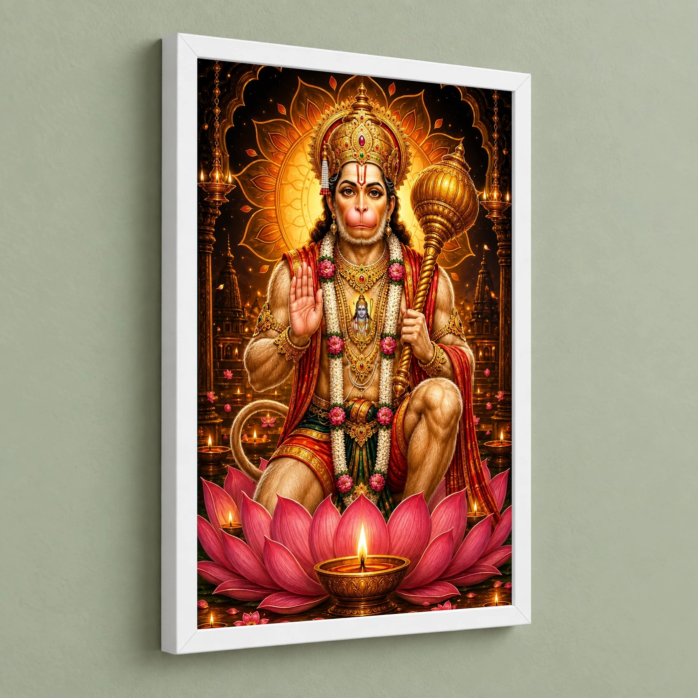 Lord Hanuman Lotus And Diya Radiance Photo Frame, view 5
