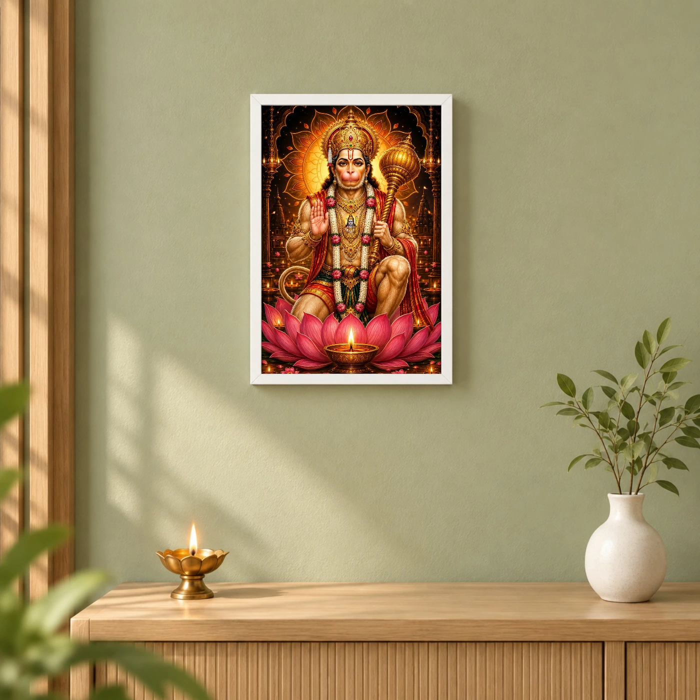 Lord Hanuman Lotus And Diya Radiance Photo Frame, view 6