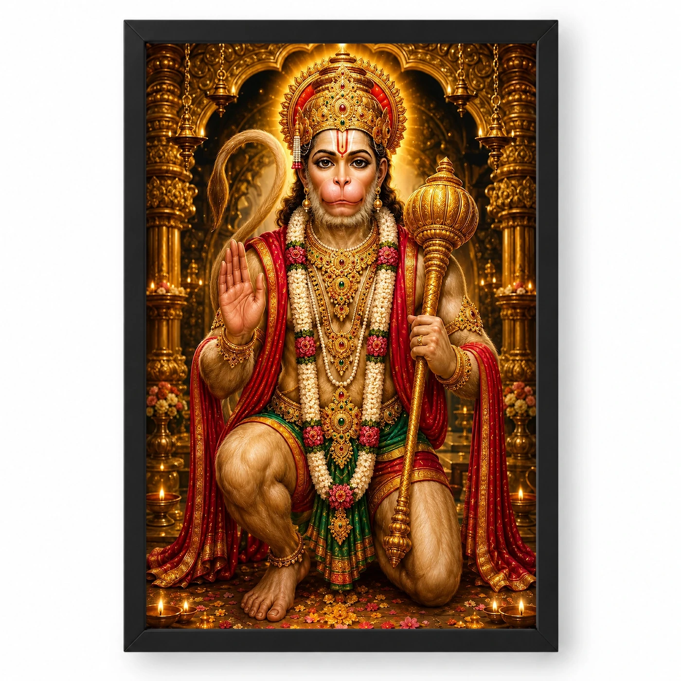 Lord Hanuman Ornate Golden Temple Darshan Photo Frame
