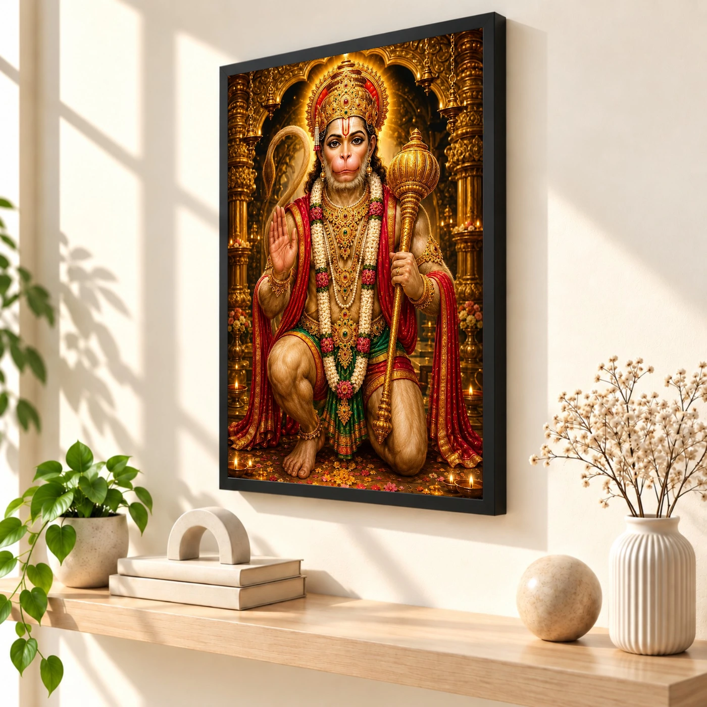 Lord Hanuman Ornate Golden Temple Darshan Photo Frame, view 2