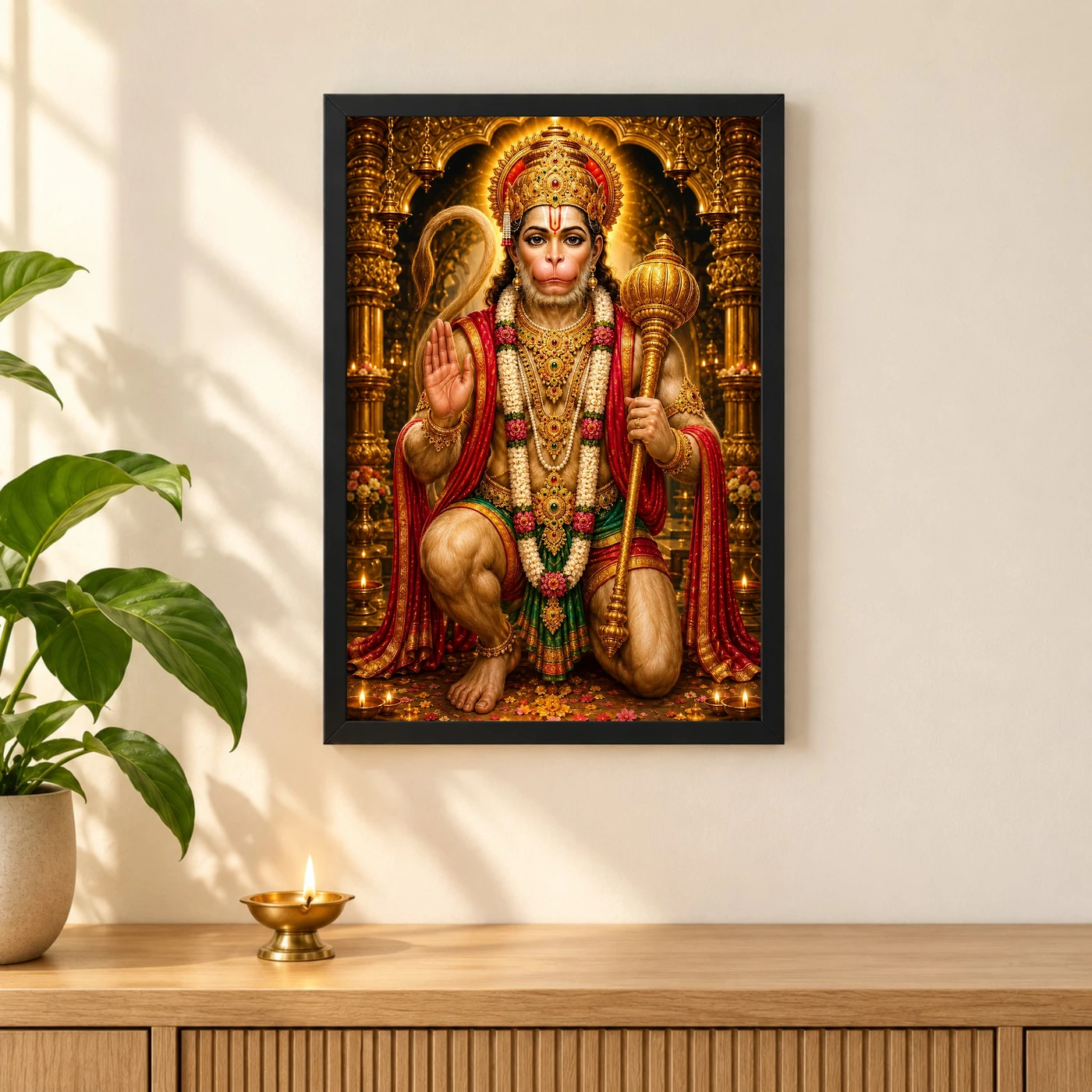 Lord Hanuman Ornate Golden Temple Darshan Photo Frame, view 3