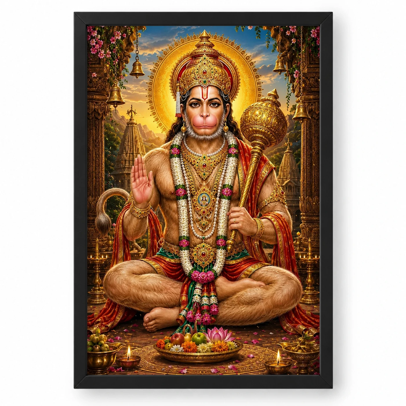 Lord Hanuman Peaceful Home Mandir Composition Photo Frame