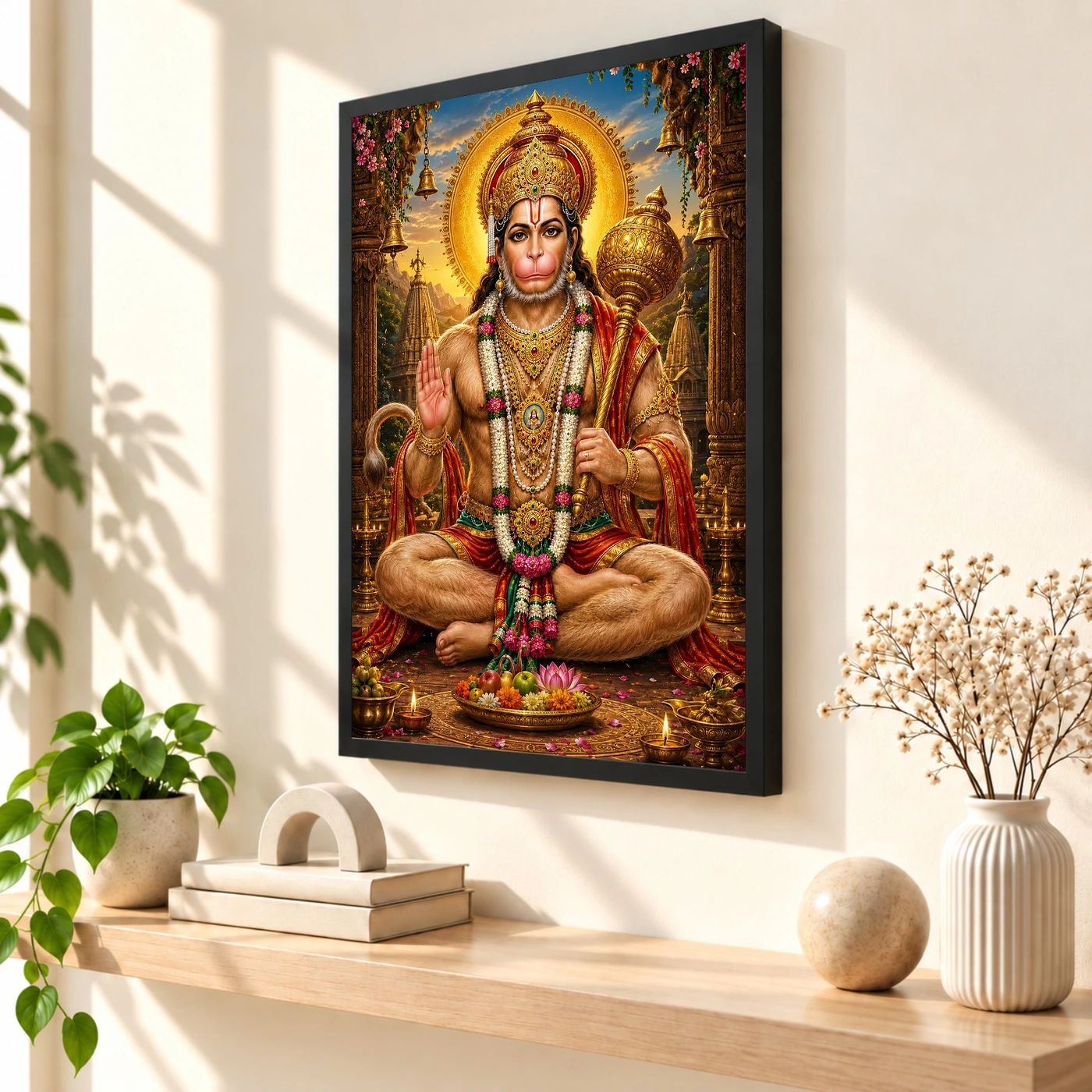 Lord Hanuman Peaceful Home Mandir Composition Photo Frame, view 2