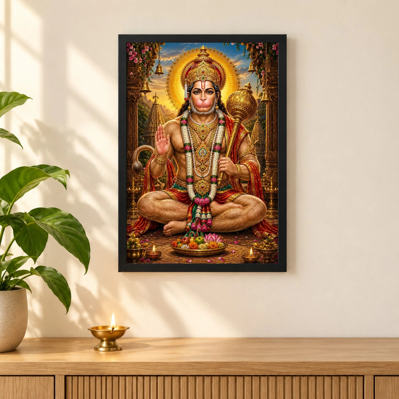 Lord Hanuman Peaceful Home Mandir Composition Photo Frame, view 3