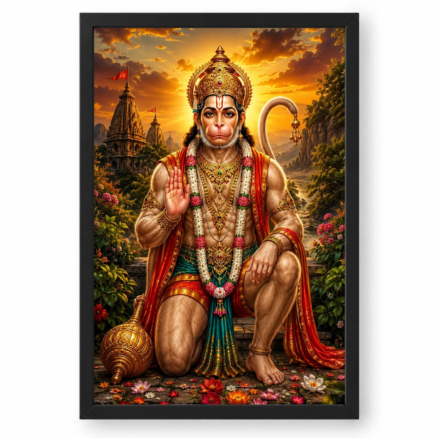 Lord Hanuman Serene Sunrise Blessing Photo Frame