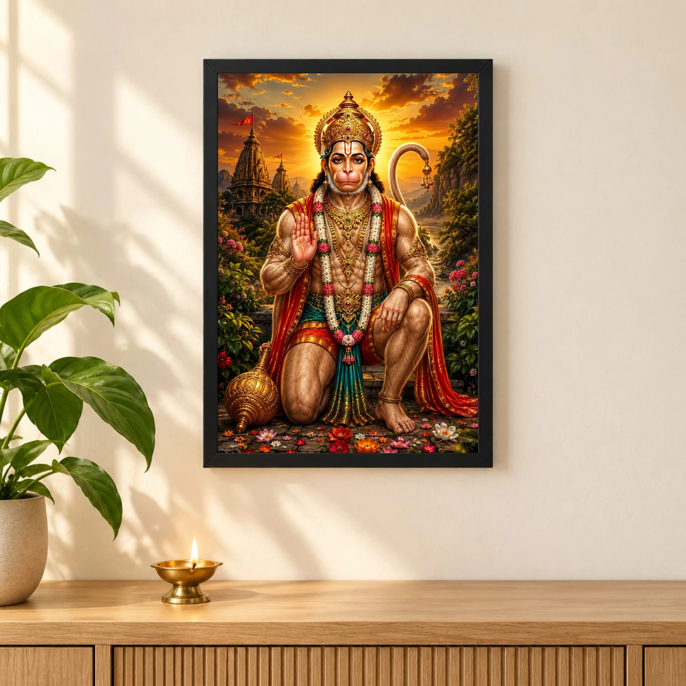 Lord Hanuman Serene Sunrise Blessing Photo Frame, view 3