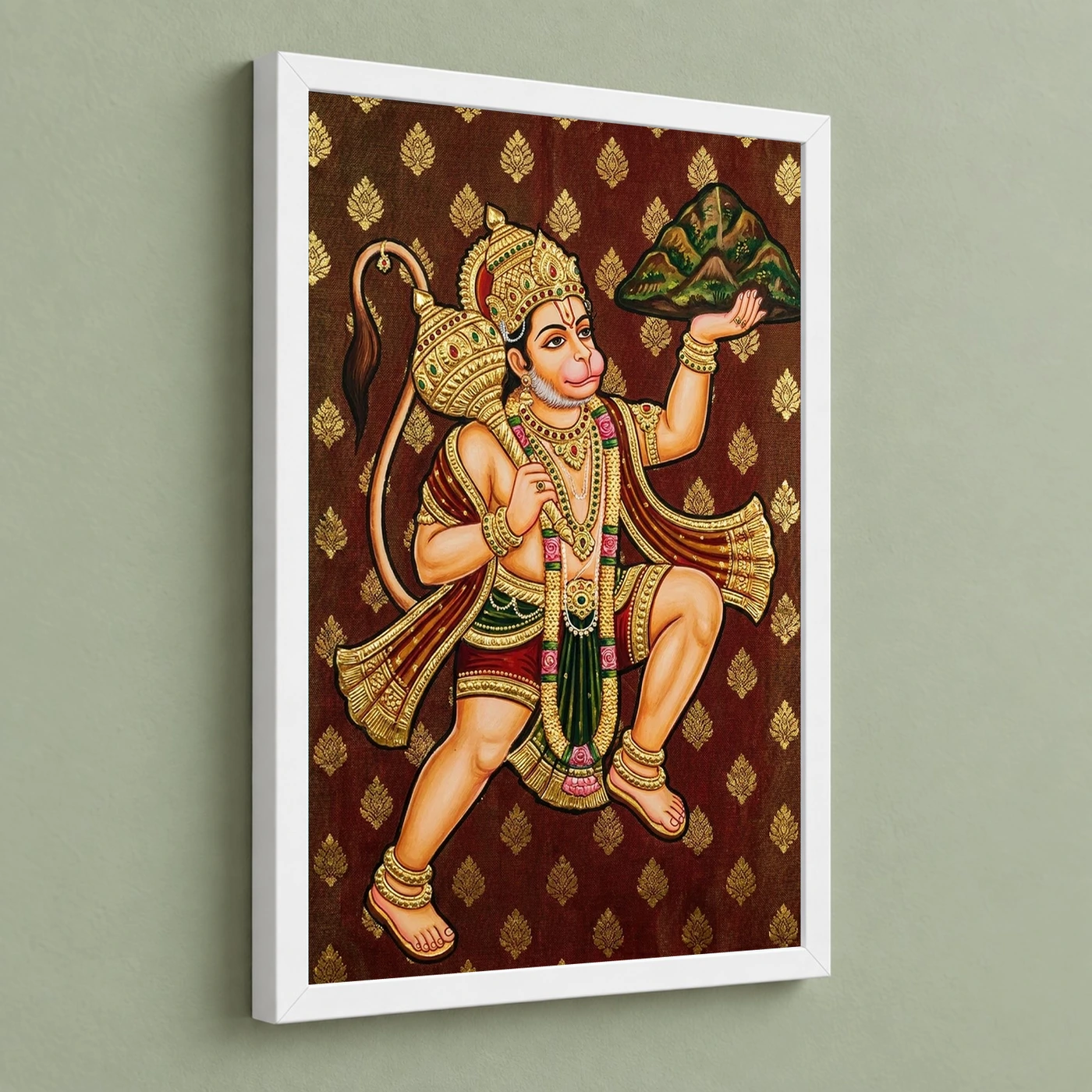 Lord Hanuman Tanjore Painting Sanjeevani Gold South Indian Art Photo Frame, view 5
