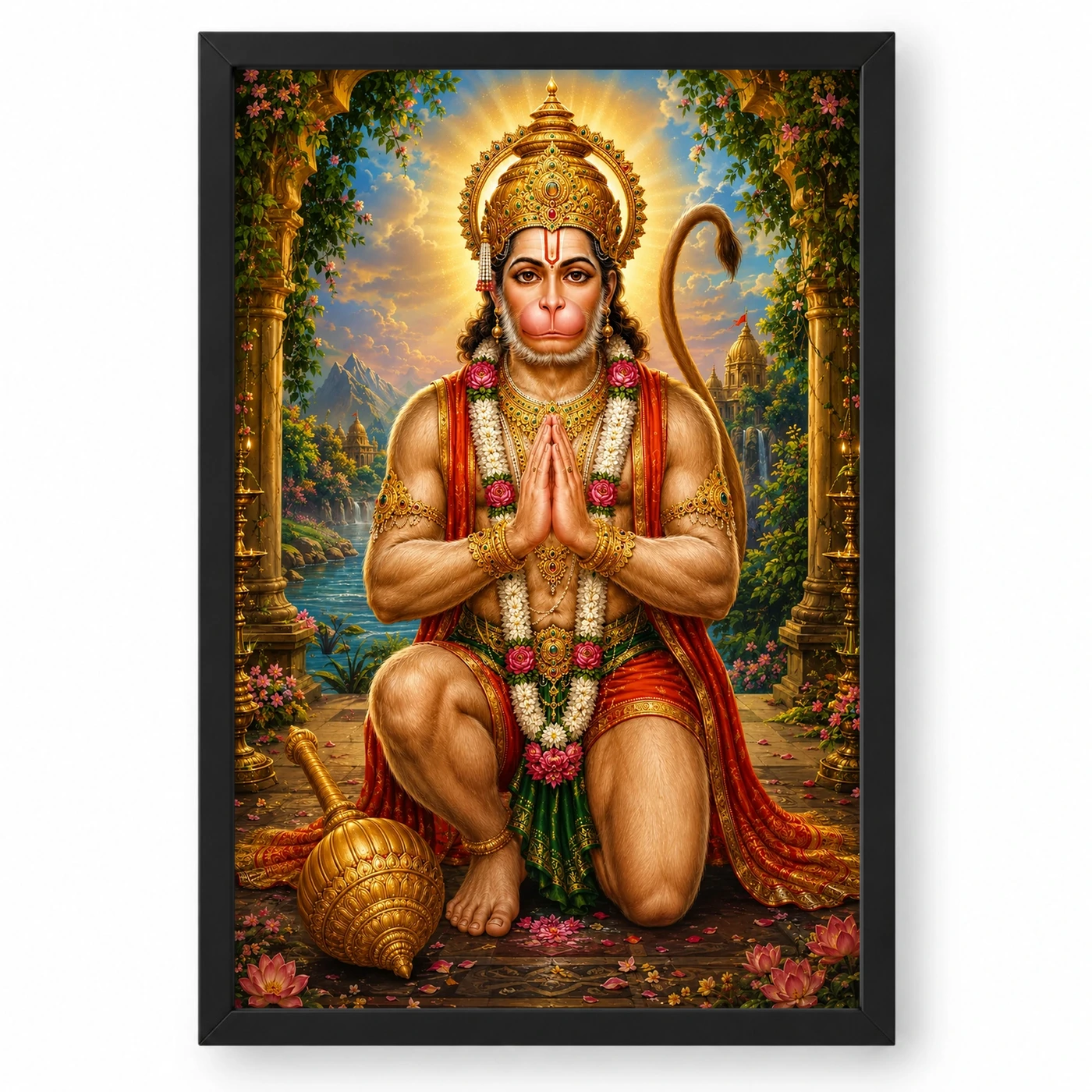 Lord Hanuman Traditional Indian Miniature-Inspired Devotional Art Photo Frame