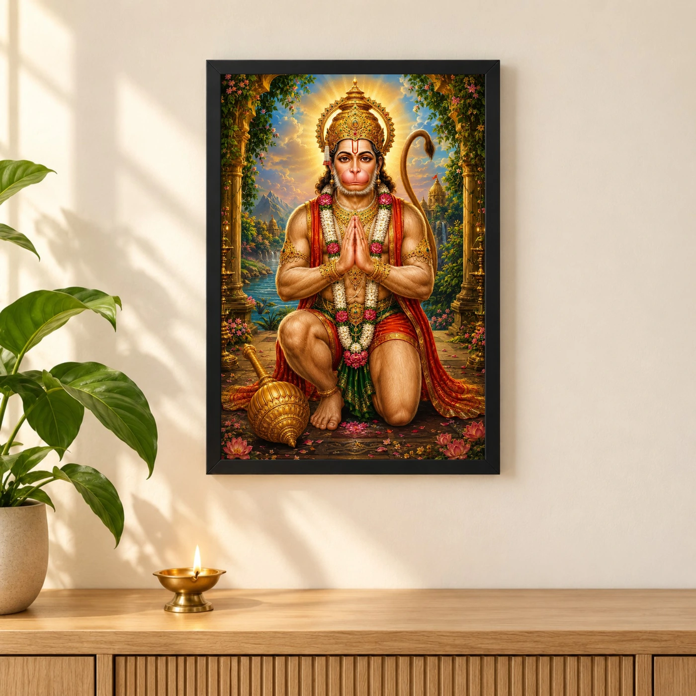Lord Hanuman Traditional Indian Miniature-Inspired Devotional Art Photo Frame, view 3