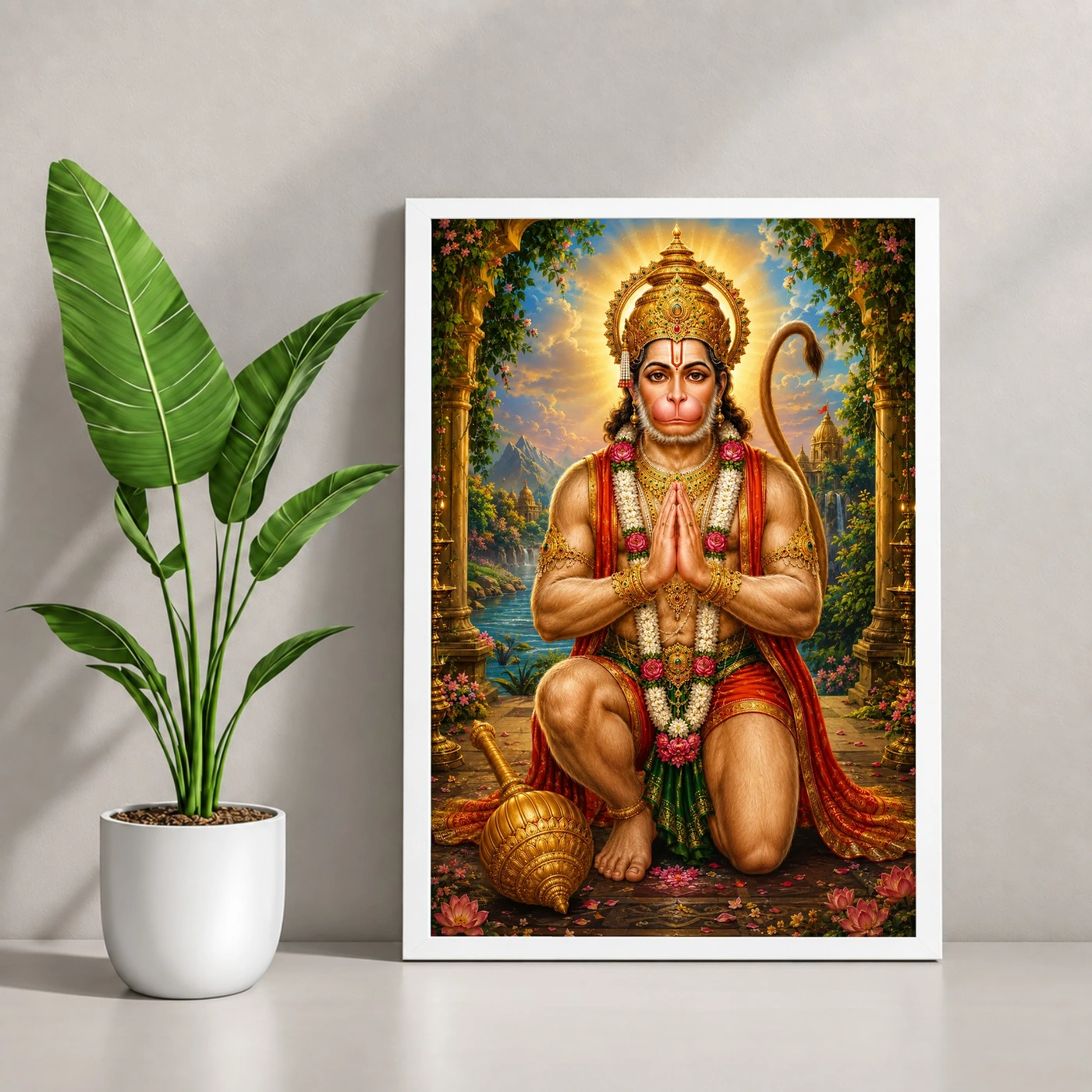 Lord Hanuman Traditional Indian Miniature-Inspired Devotional Art Photo Frame, view 4