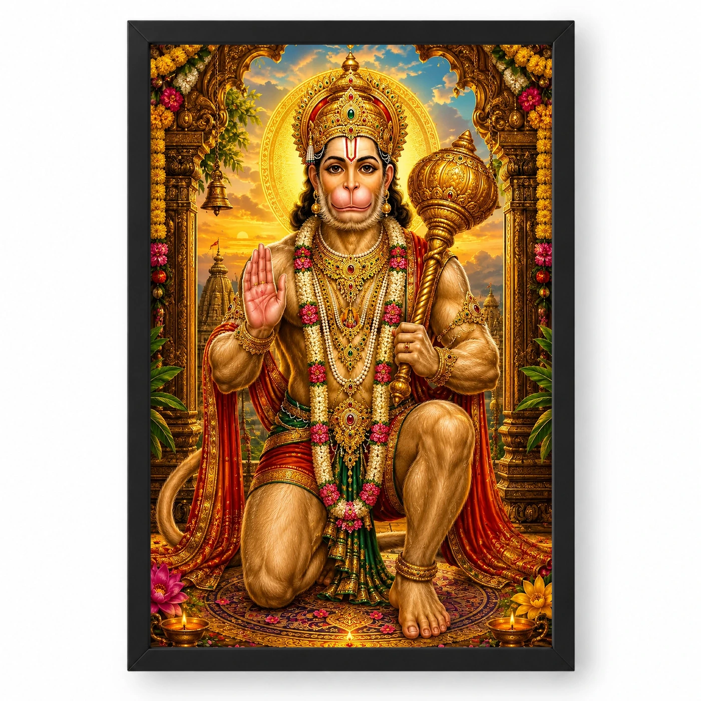 Lord Hanuman Vivid Premium Spiritual Poster Art Photo Frame