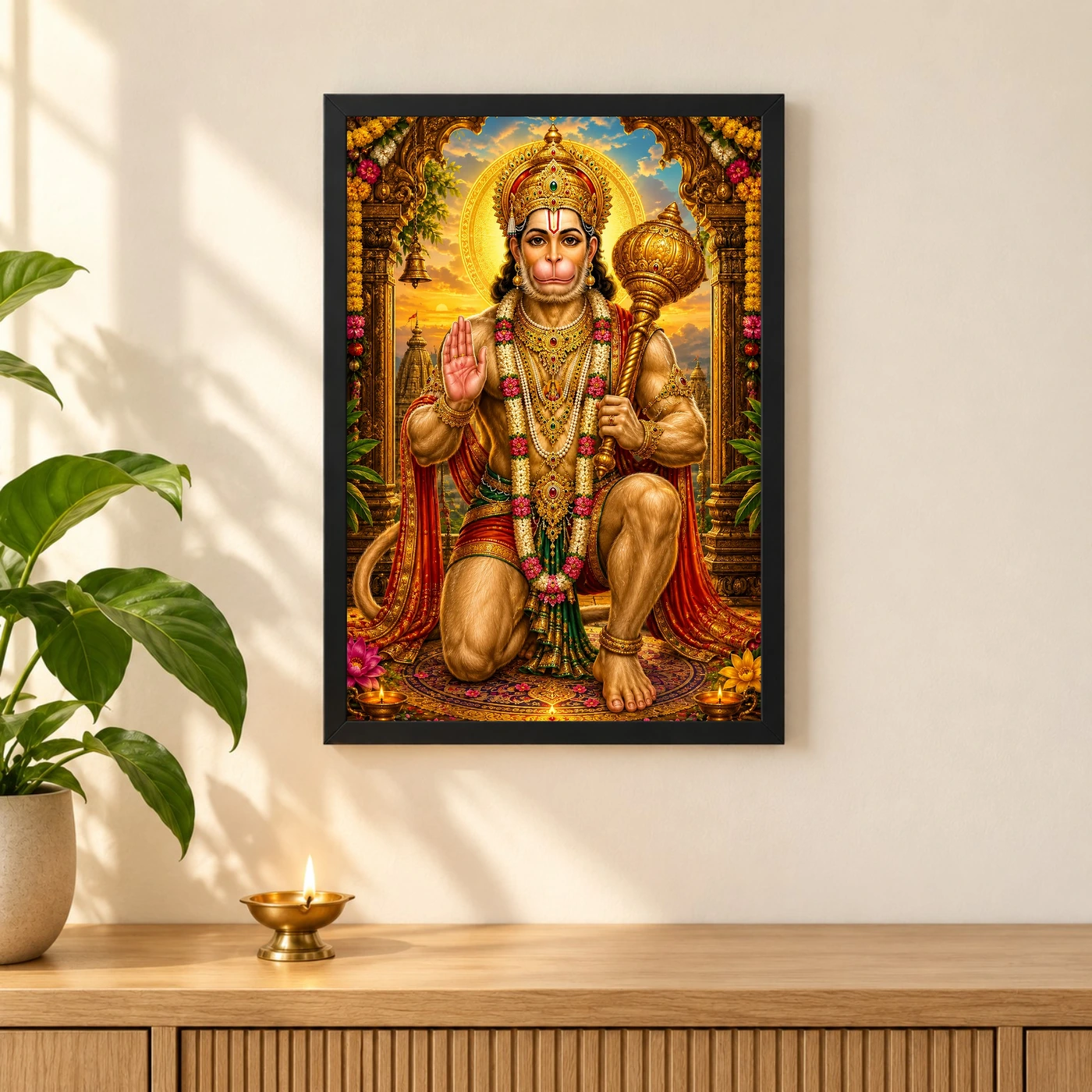 Lord Hanuman Vivid Premium Spiritual Poster Art Photo Frame, view 3