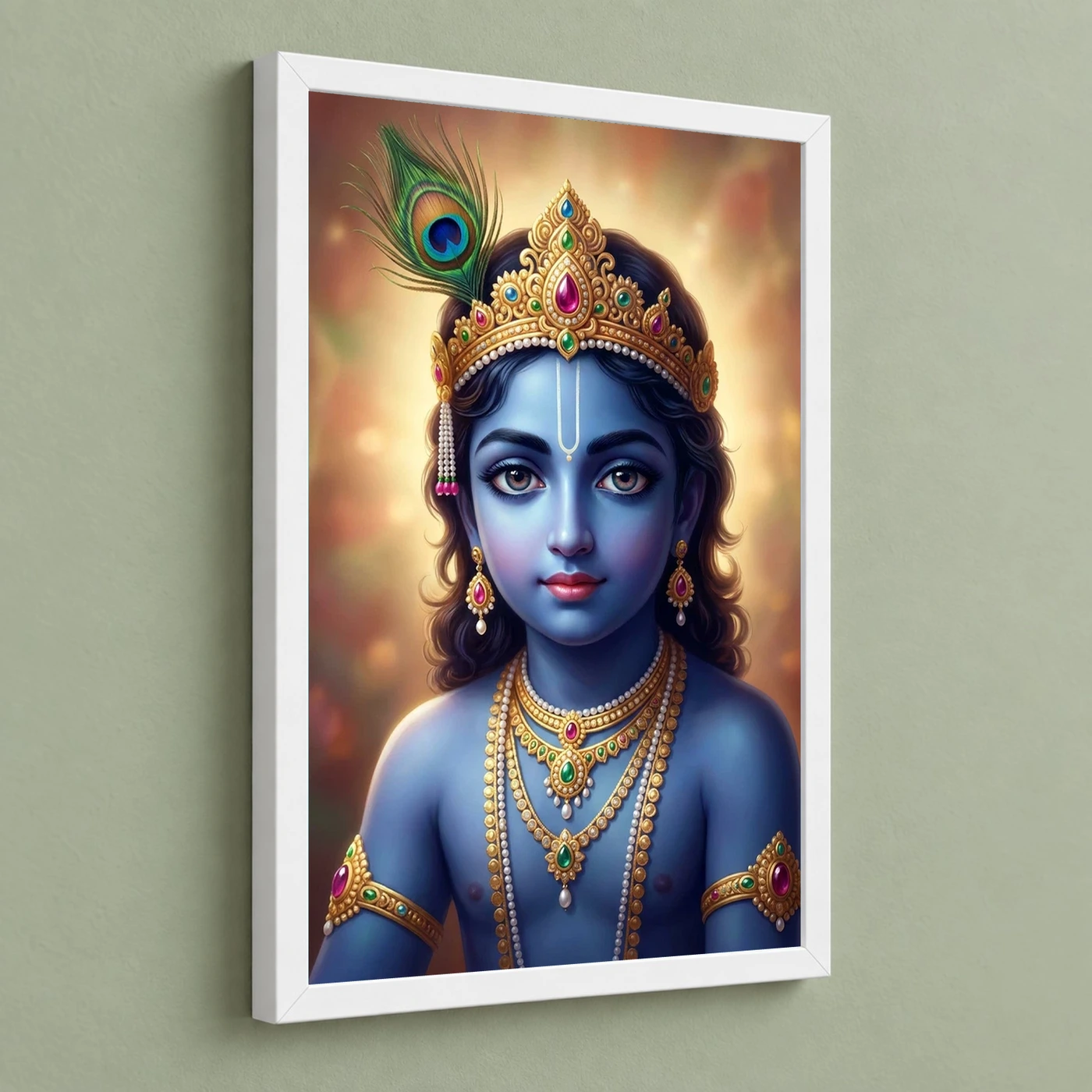 Lord Krishna Devotional Portrait Peacock Feather Crown Art Photo Frame, view 5