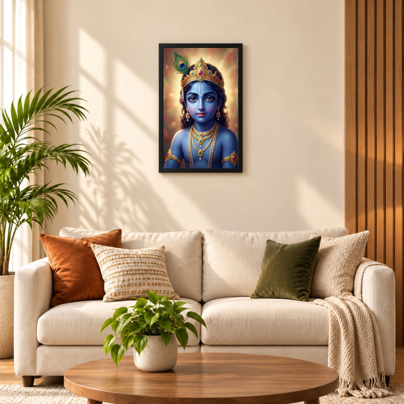Lord Krishna Devotional Portrait Peacock Feather Crown Art Photo Frame, view 8