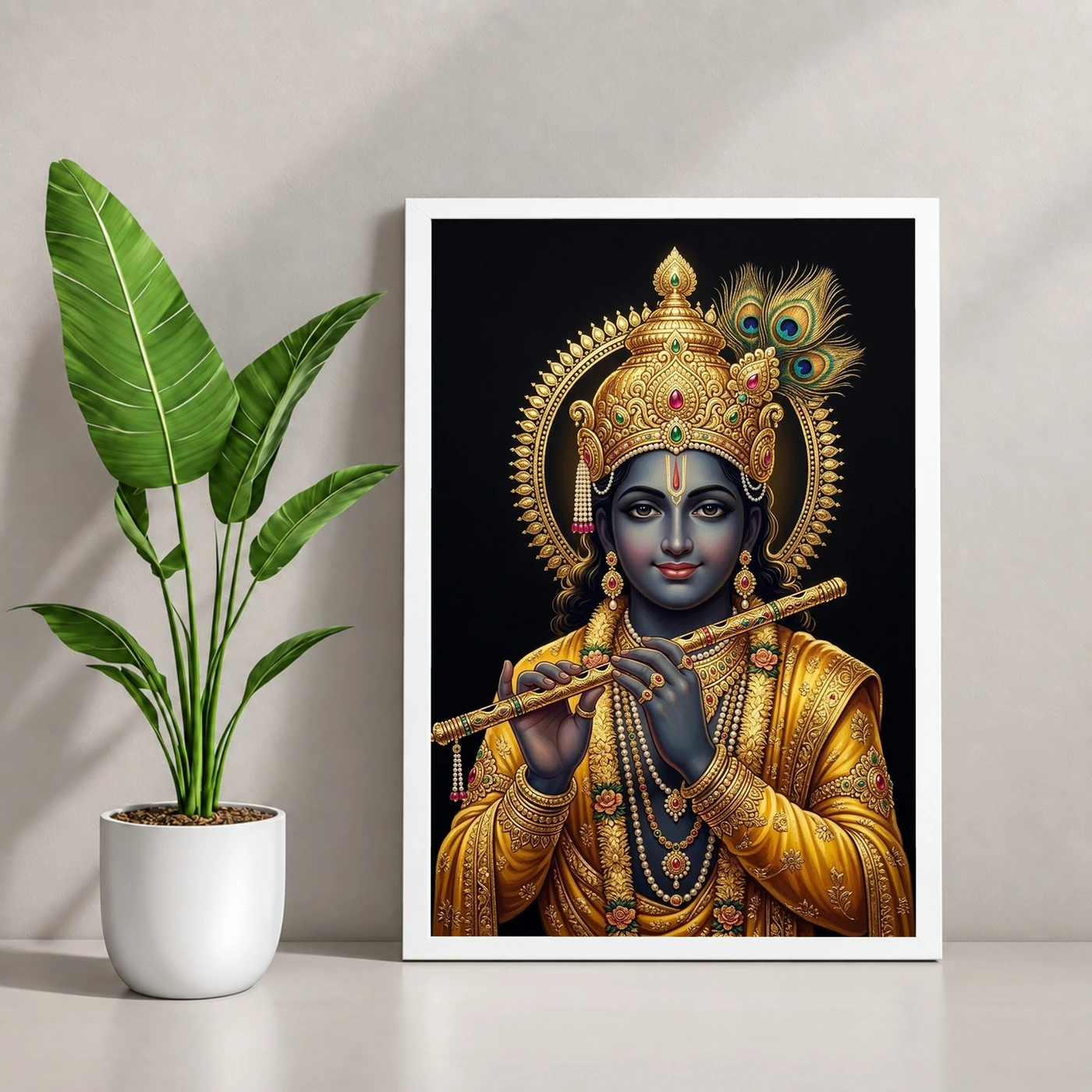 Lord Krishna Gold Leaf Luxury Portrait Black Fine Art Photo Frame, view 4