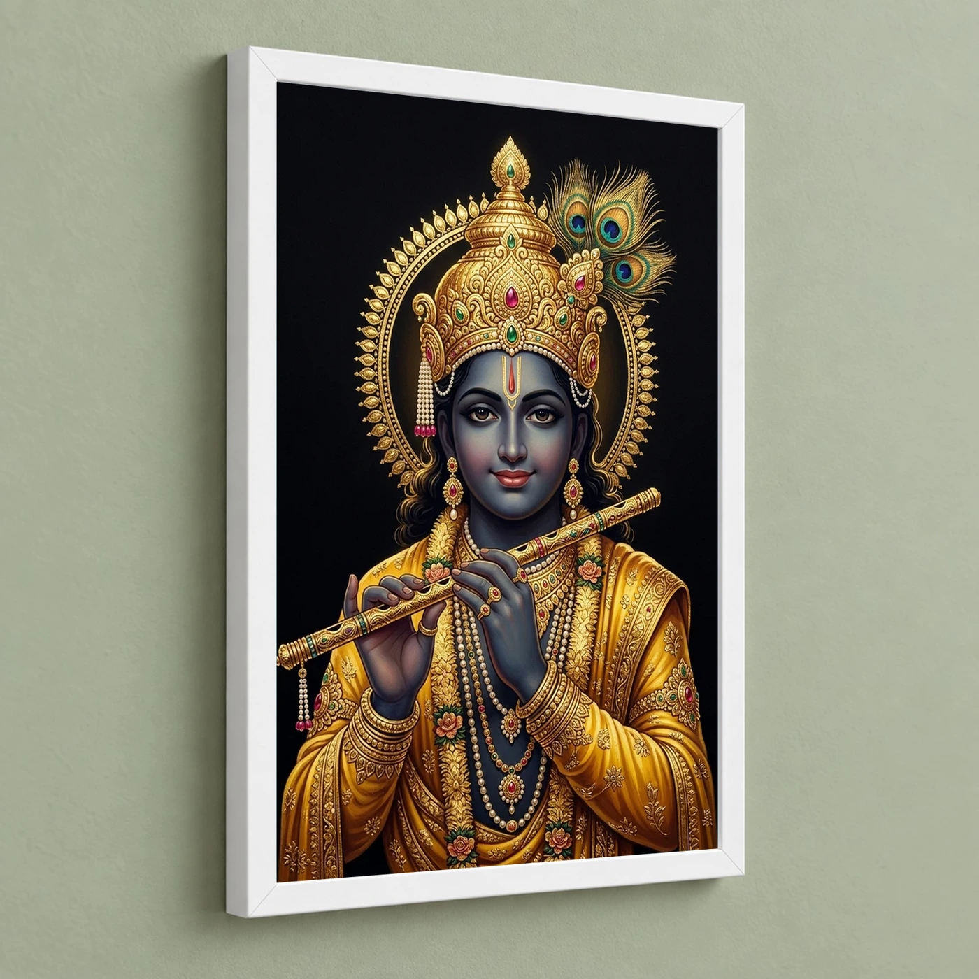 Lord Krishna Gold Leaf Luxury Portrait Black Fine Art Photo Frame, view 5