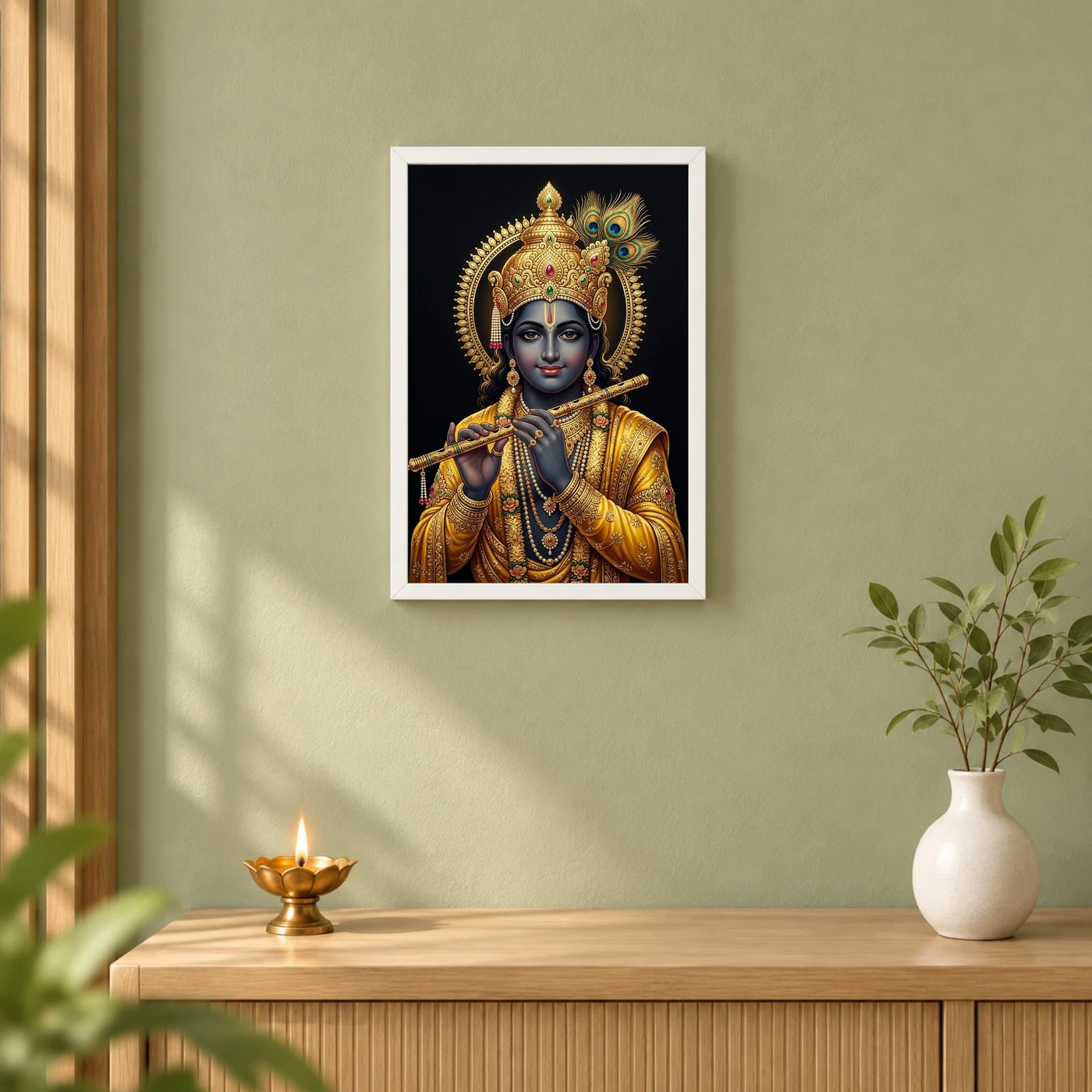 Lord Krishna Gold Leaf Luxury Portrait Black Fine Art Photo Frame, view 6