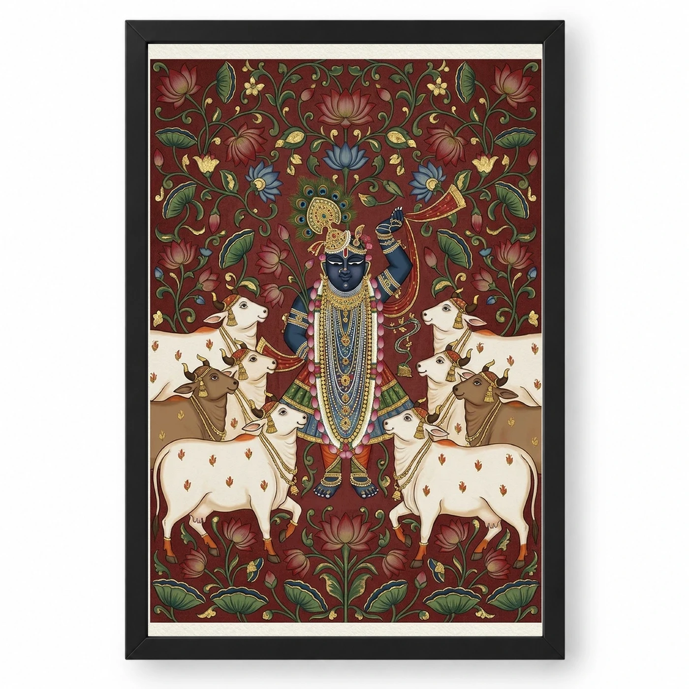 Lord Krishna Pichwai Painting Cows Nathdwara Style Art Photo Frame