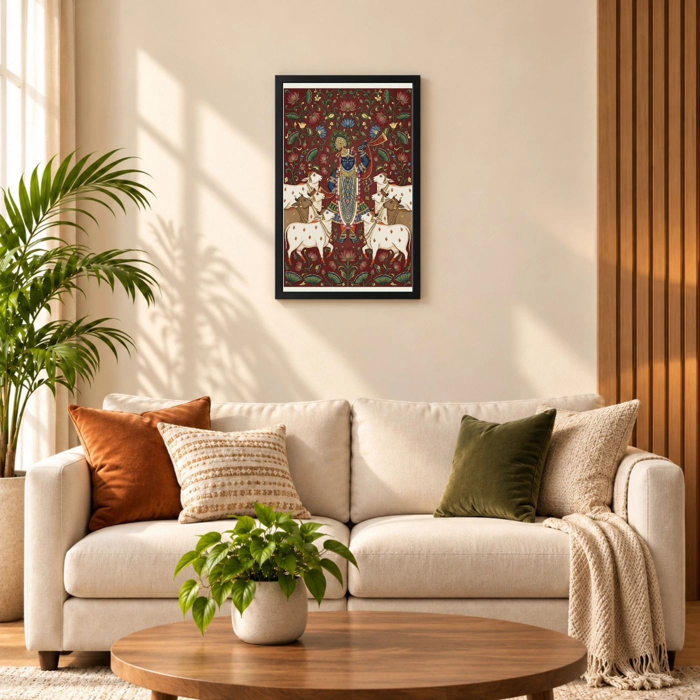 Lord Krishna Pichwai Painting Cows Nathdwara Style Art Photo Frame, view 8
